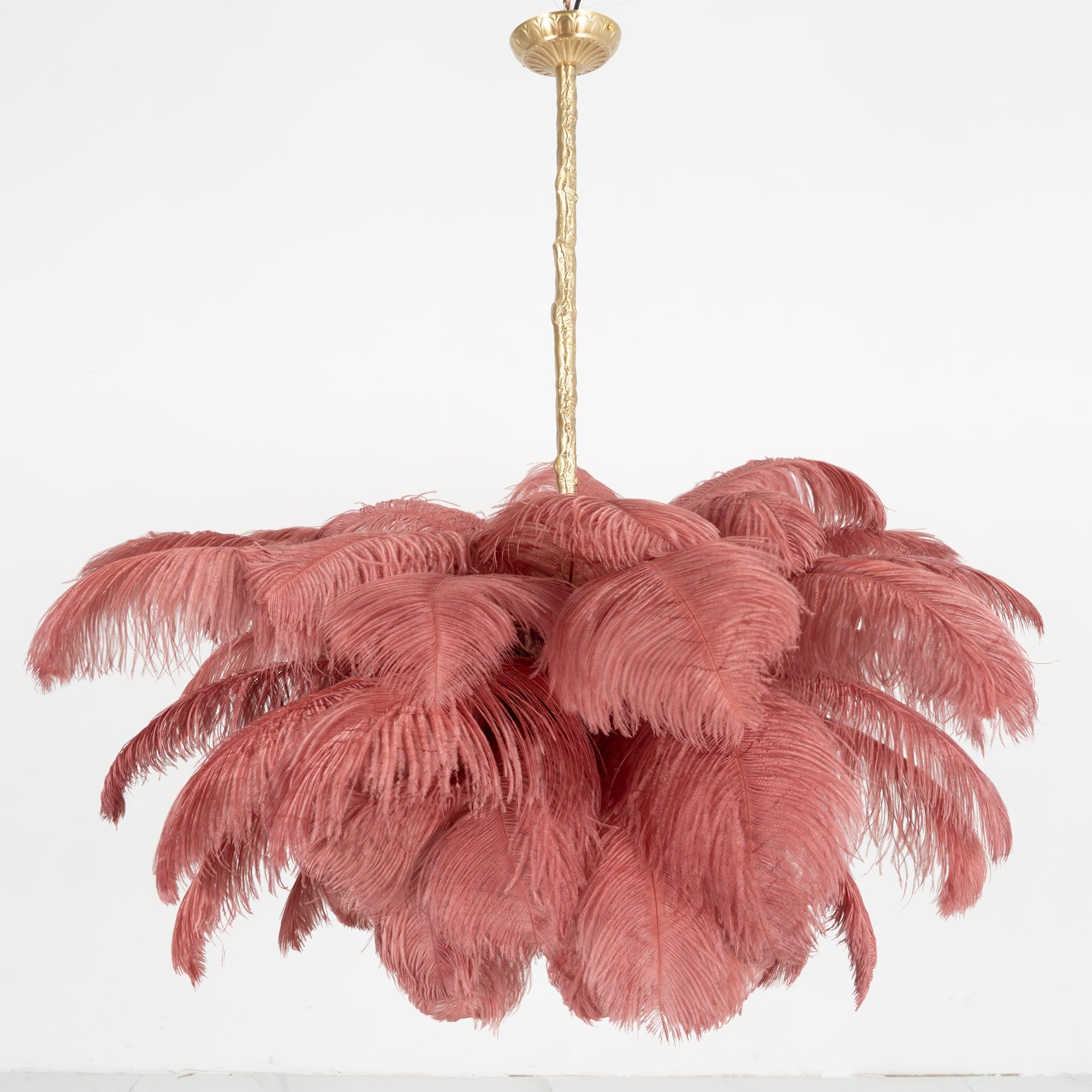Luxury Ostrich Feather Brass Chandelier for Bedroom or Living Room