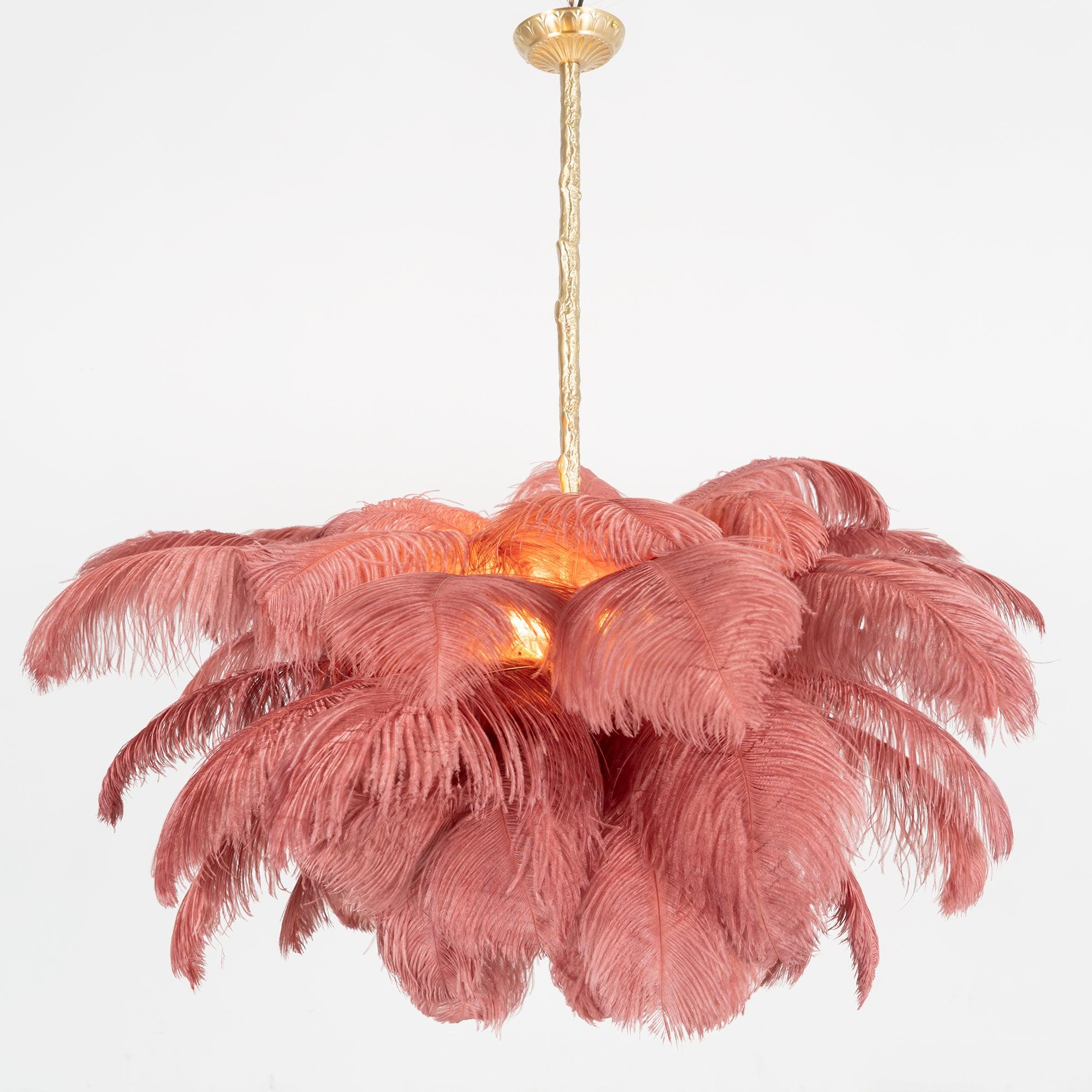 Luxury Ostrich Feather Brass Chandelier for Bedroom or Living Room