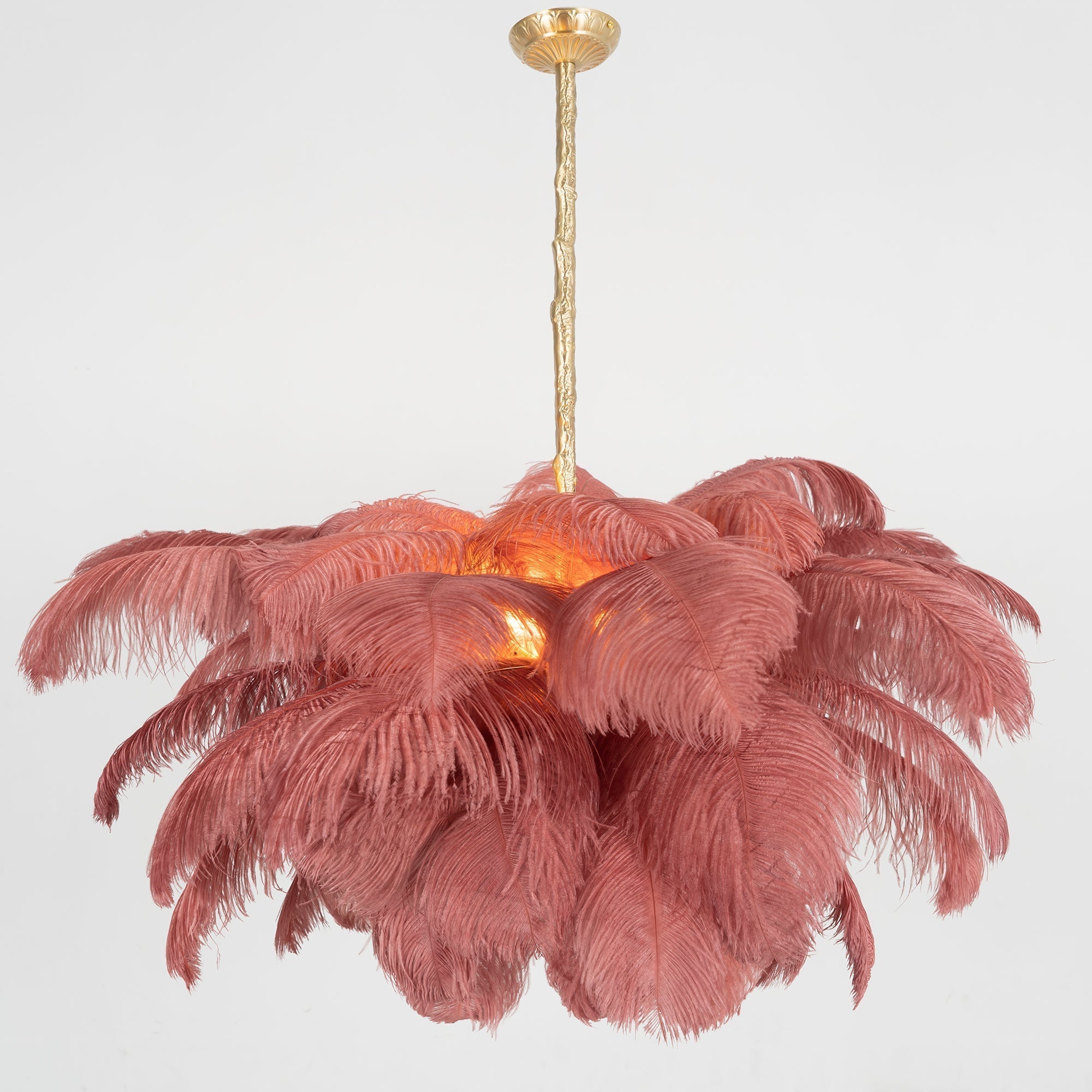 Luxury Ostrich Feather Brass Chandelier for Bedroom or Living Room