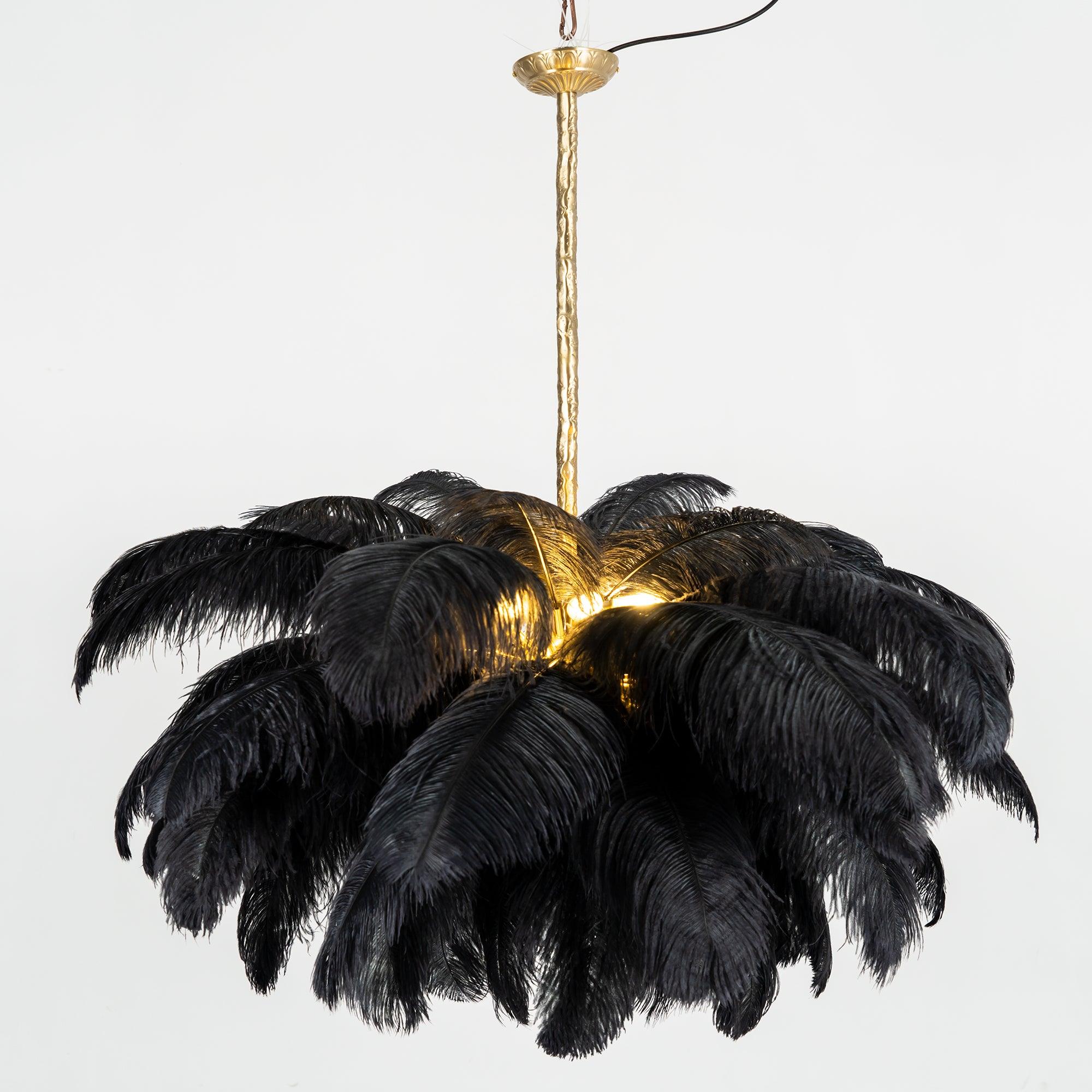 Luxury Ostrich Feather Brass Chandelier for Bedroom or Living Room