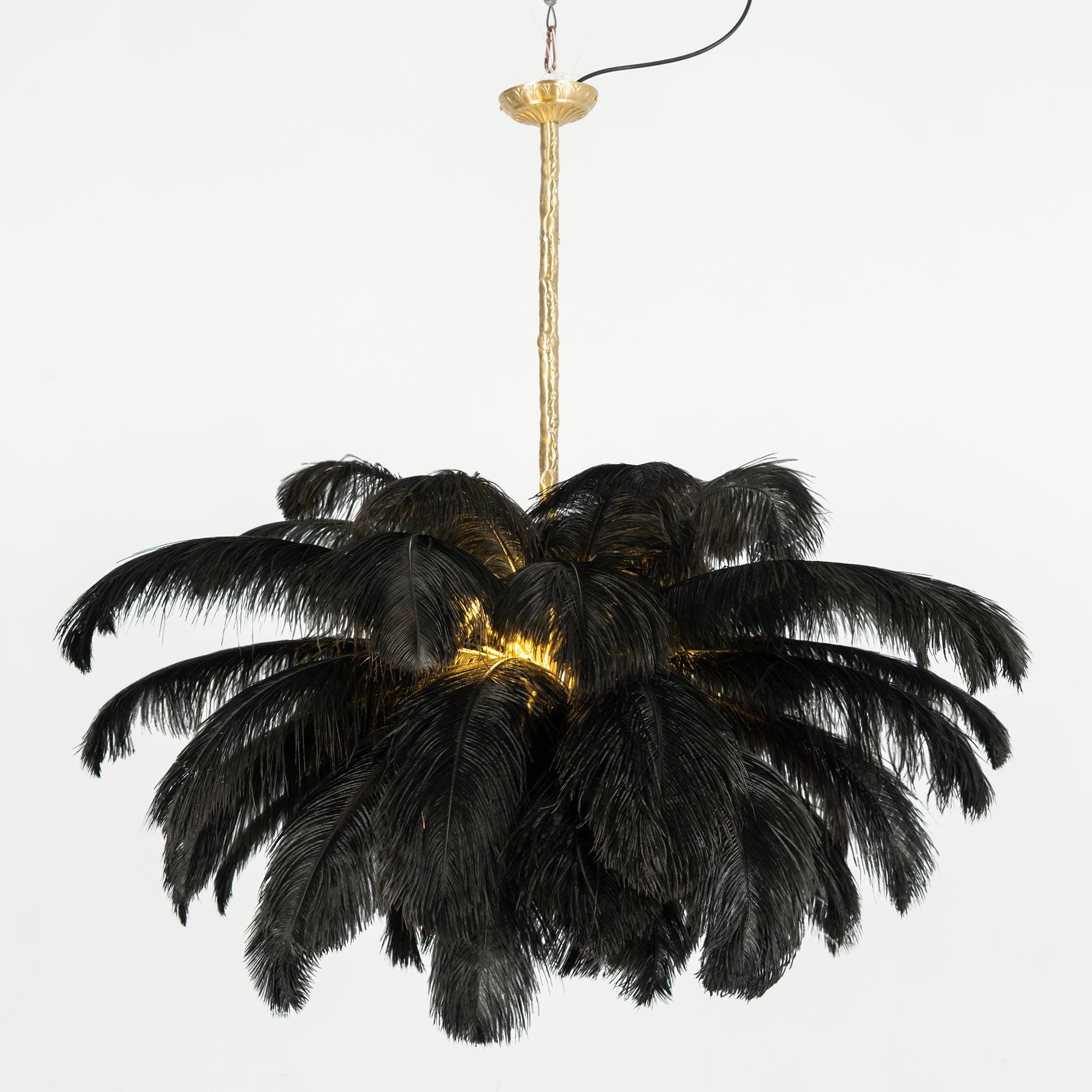 Luxury Ostrich Feather Brass Chandelier for Bedroom or Living Room