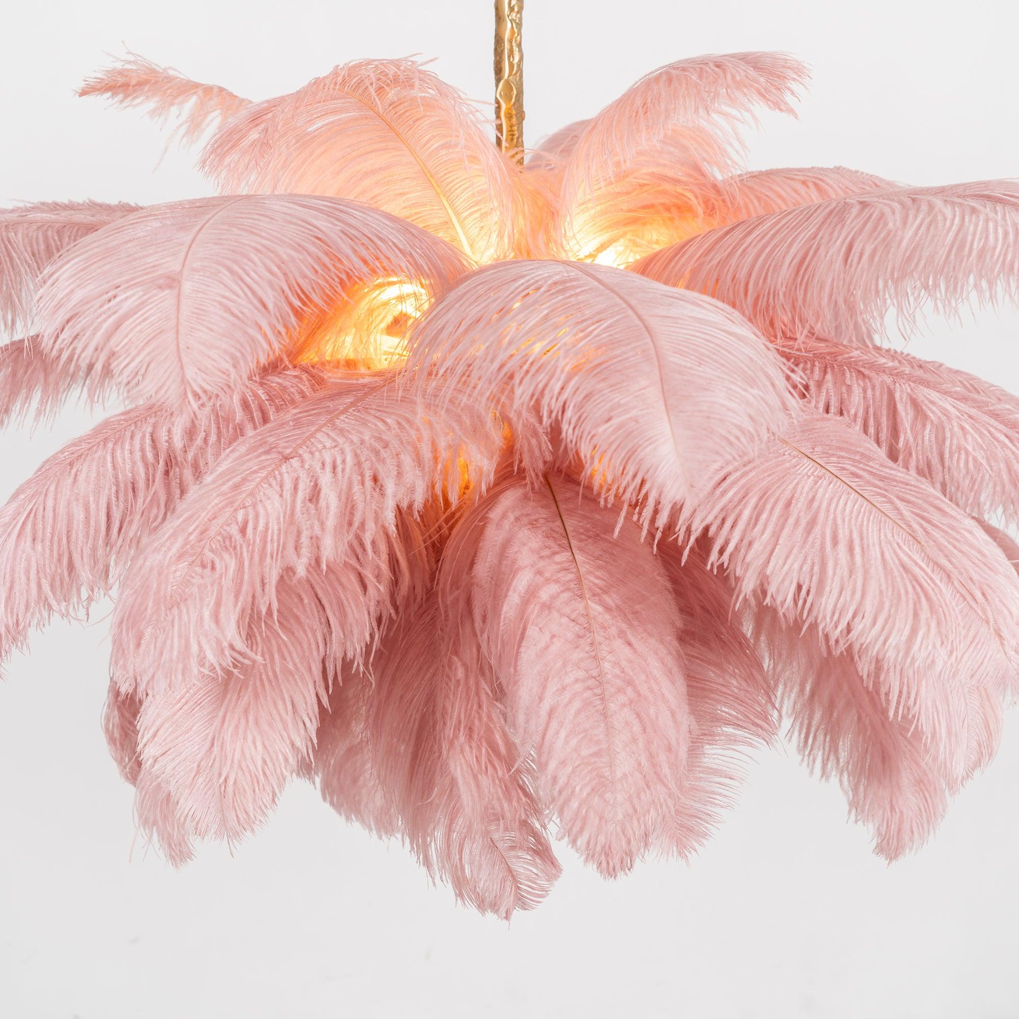 Luxury Ostrich Feather Brass Chandelier for Bedroom or Living Room