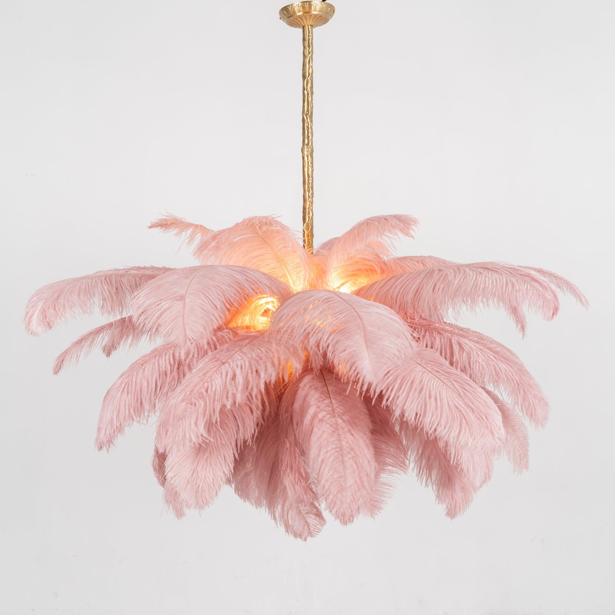 Luxury Ostrich Feather Brass Chandelier for Bedroom or Living Room