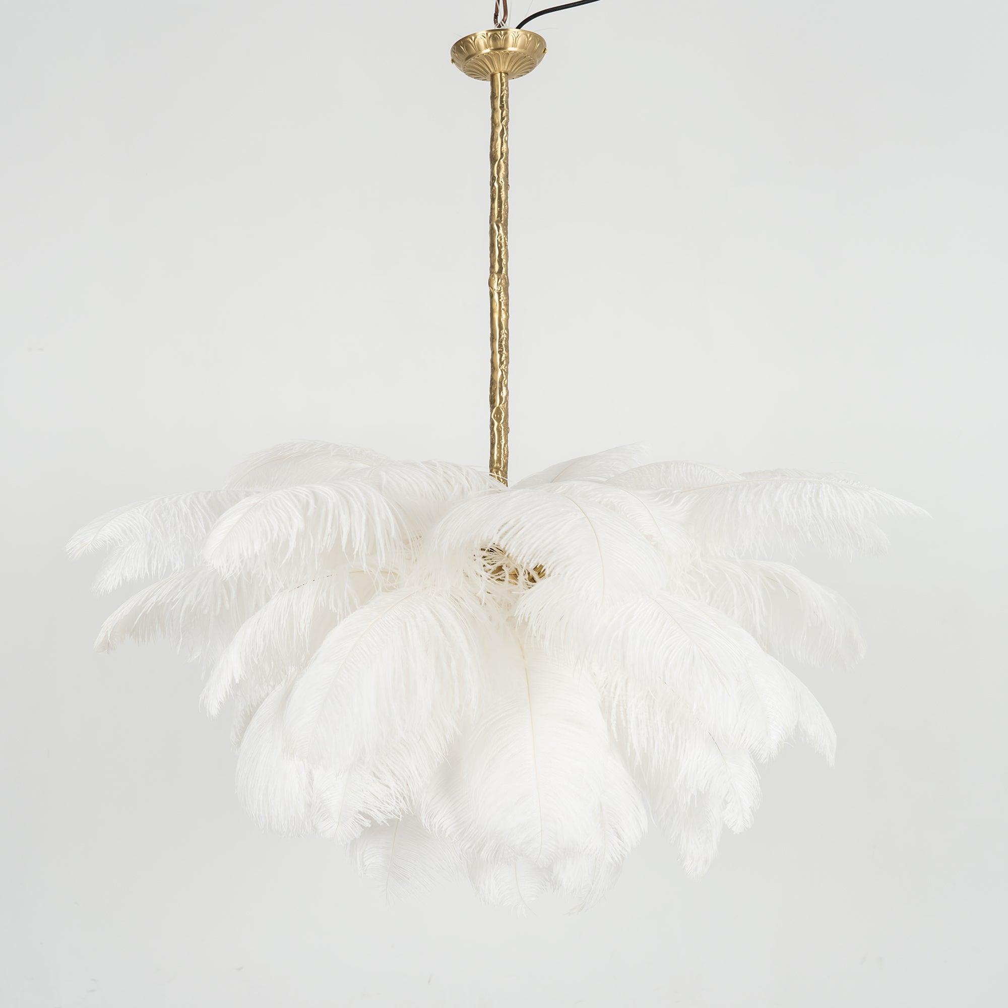 Luxury Ostrich Feather Brass Chandelier for Bedroom or Living Room