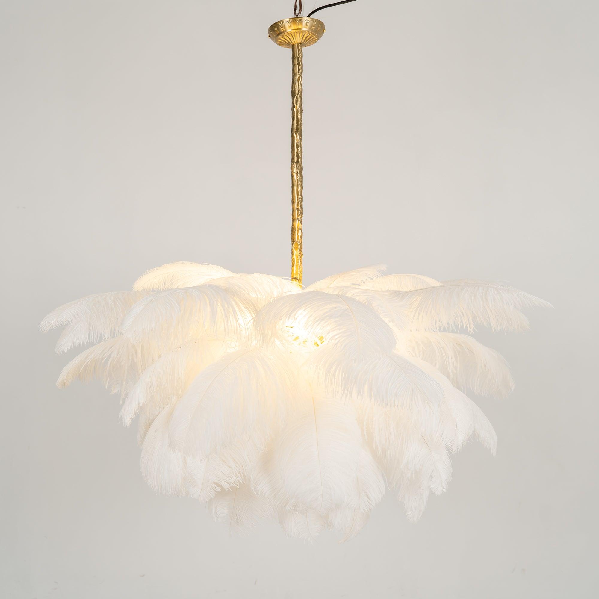 Luxury Ostrich Feather Brass Chandelier for Bedroom or Living Room