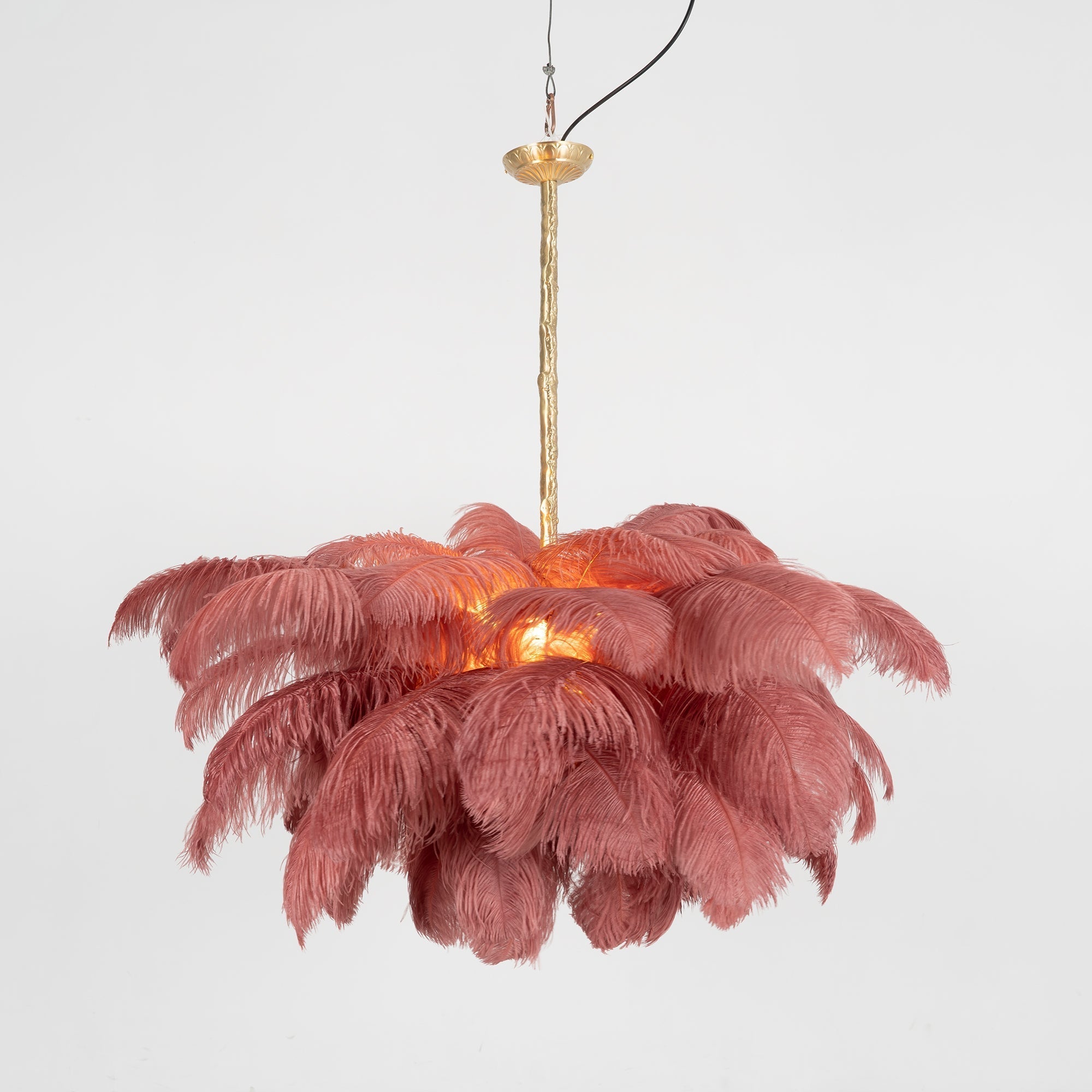 Luxury Ostrich Feather Brass Chandelier for Bedroom or Living Room