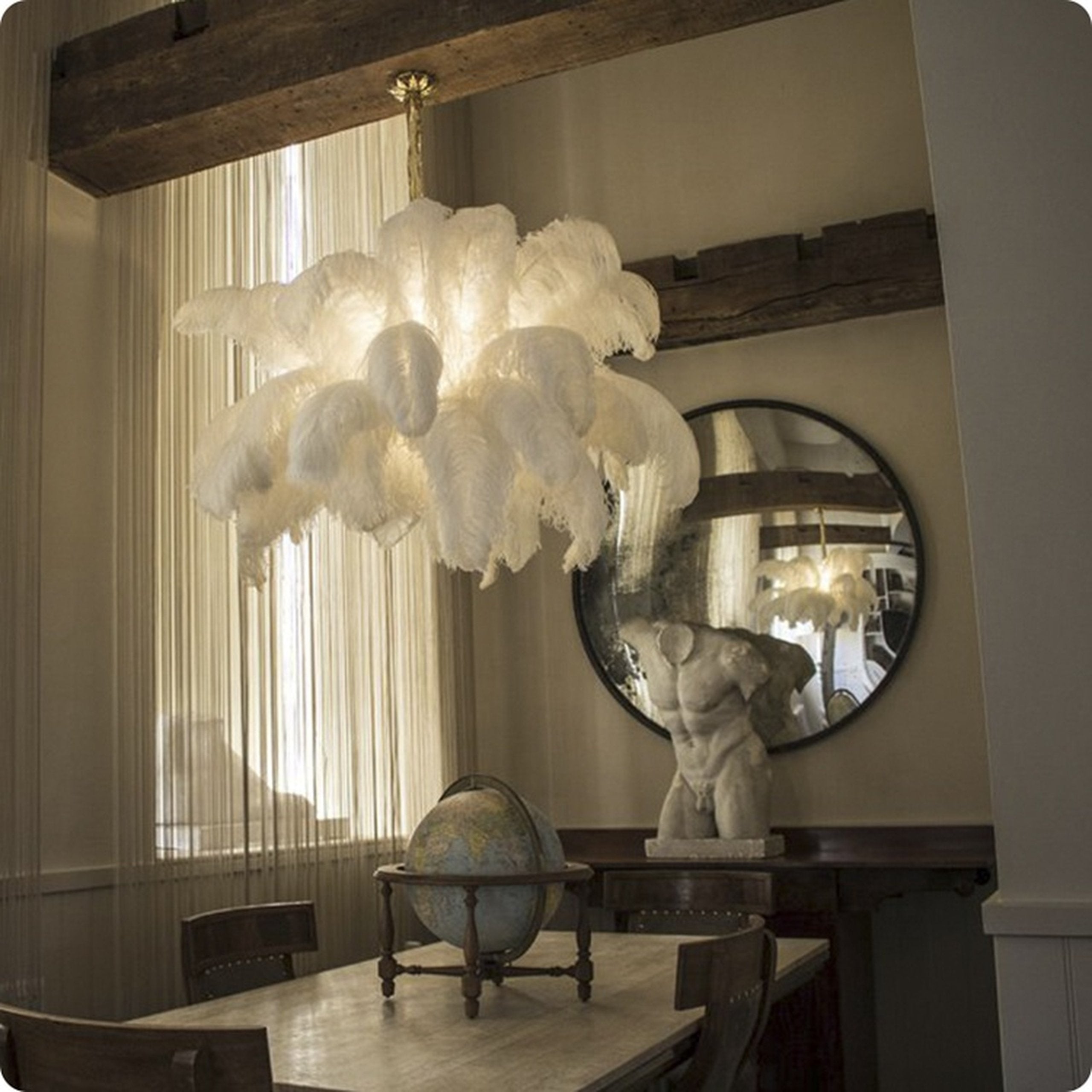 Luxury Ostrich Feather Brass Chandelier for Bedroom or Living Room