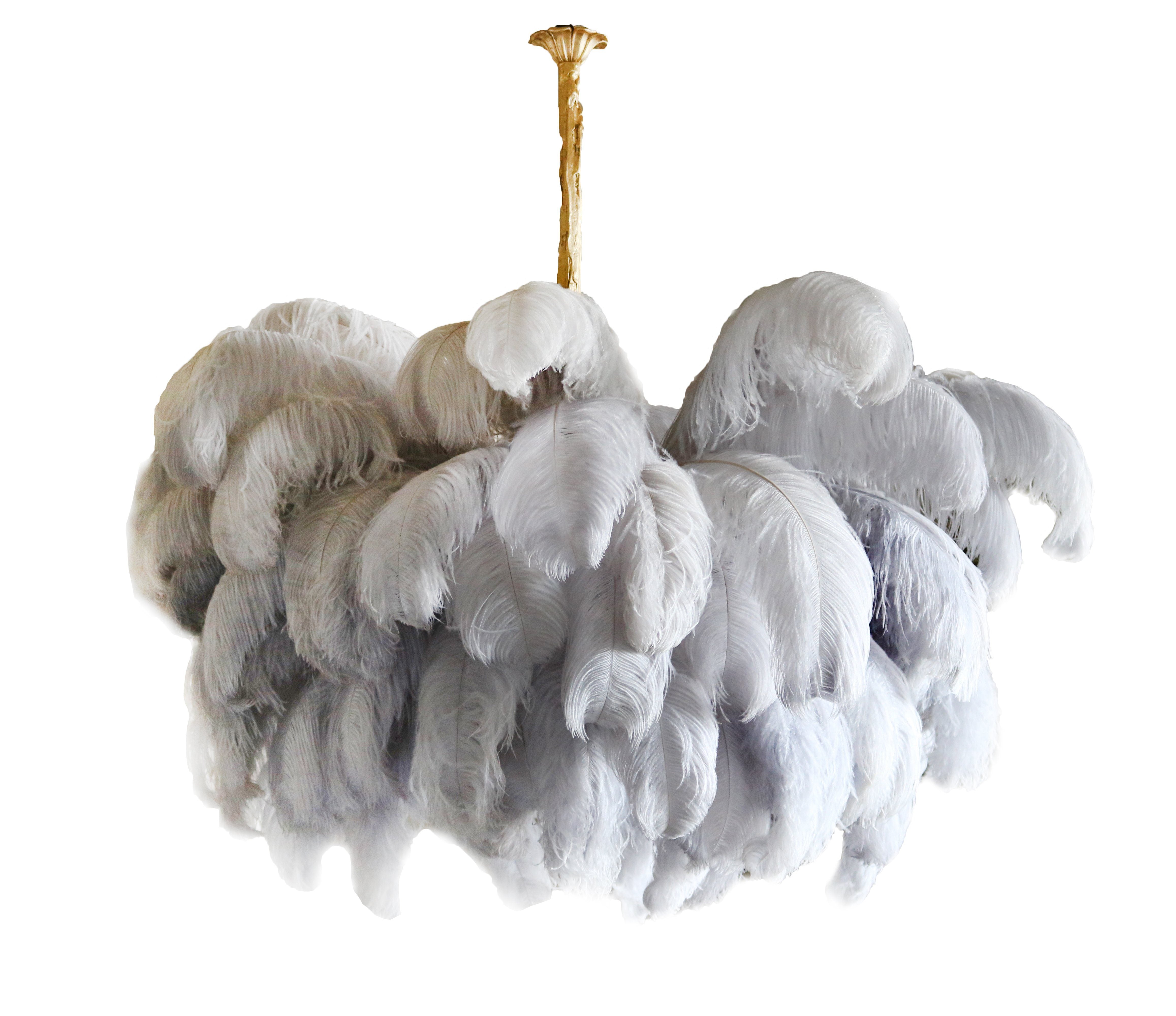 Luxury Ostrich Feather Brass Chandelier for Bedroom or Living Room