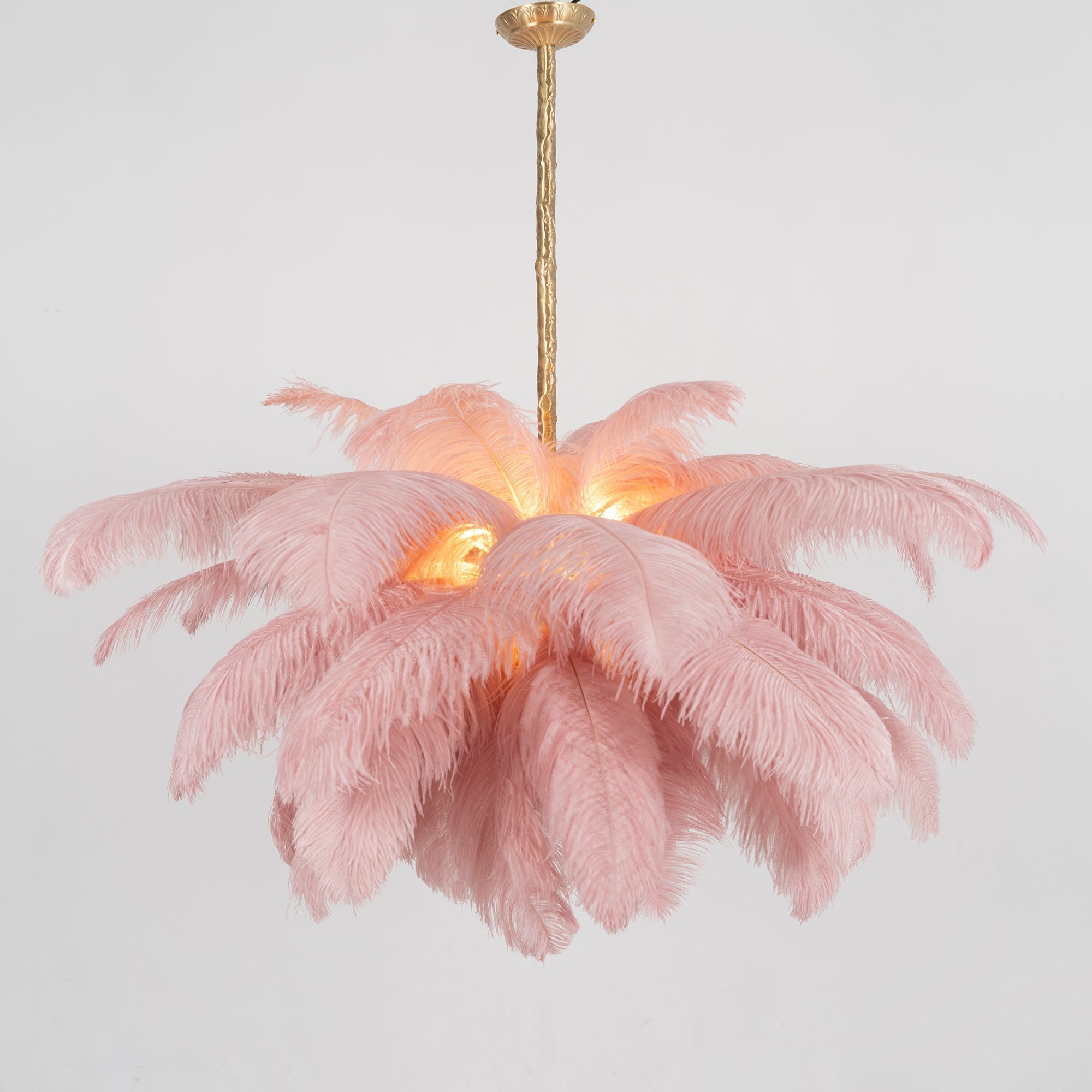 Luxury Ostrich Feather Brass Chandelier for Bedroom or Living Room