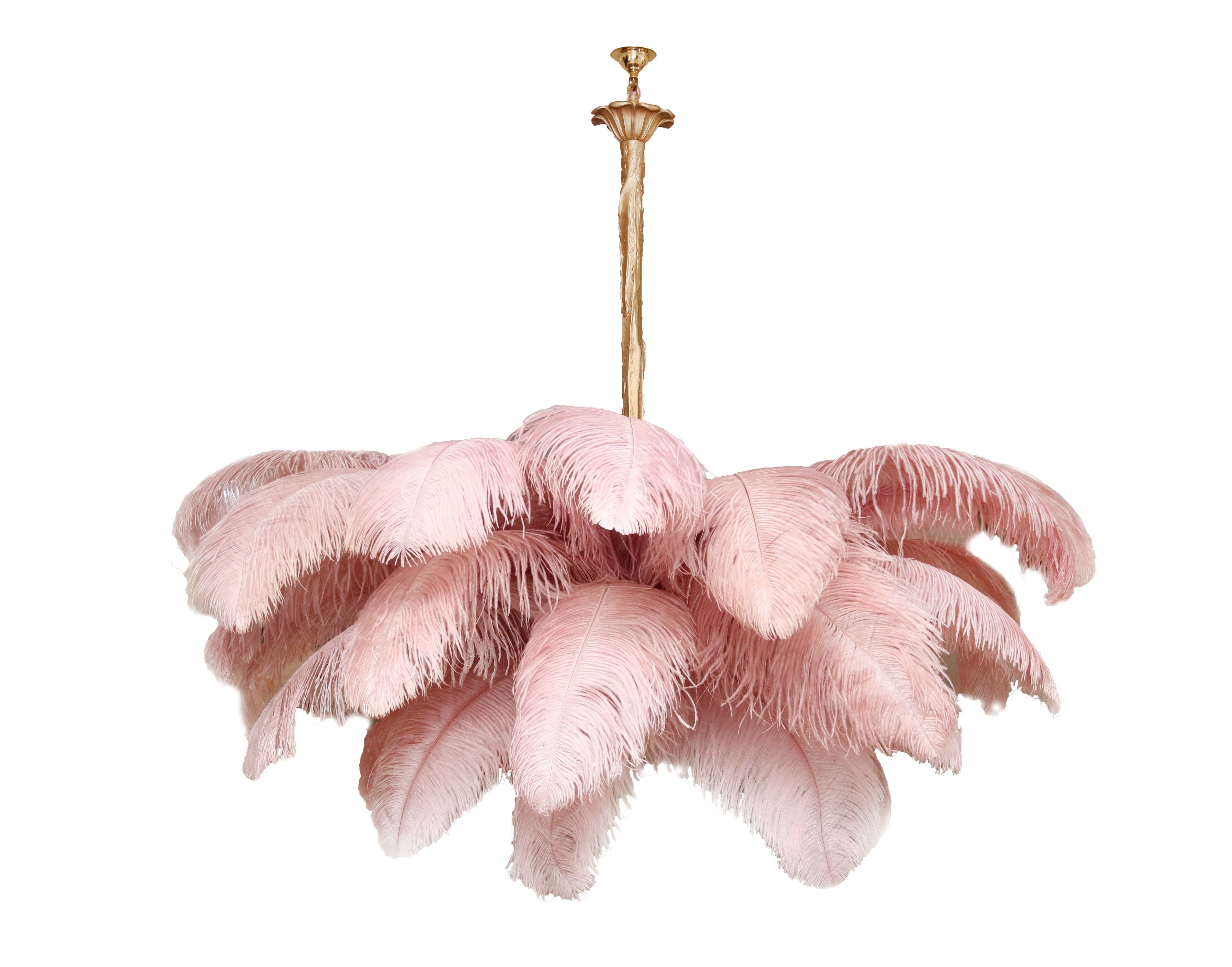 Luxury Ostrich Feather Brass Chandelier for Bedroom or Living Room