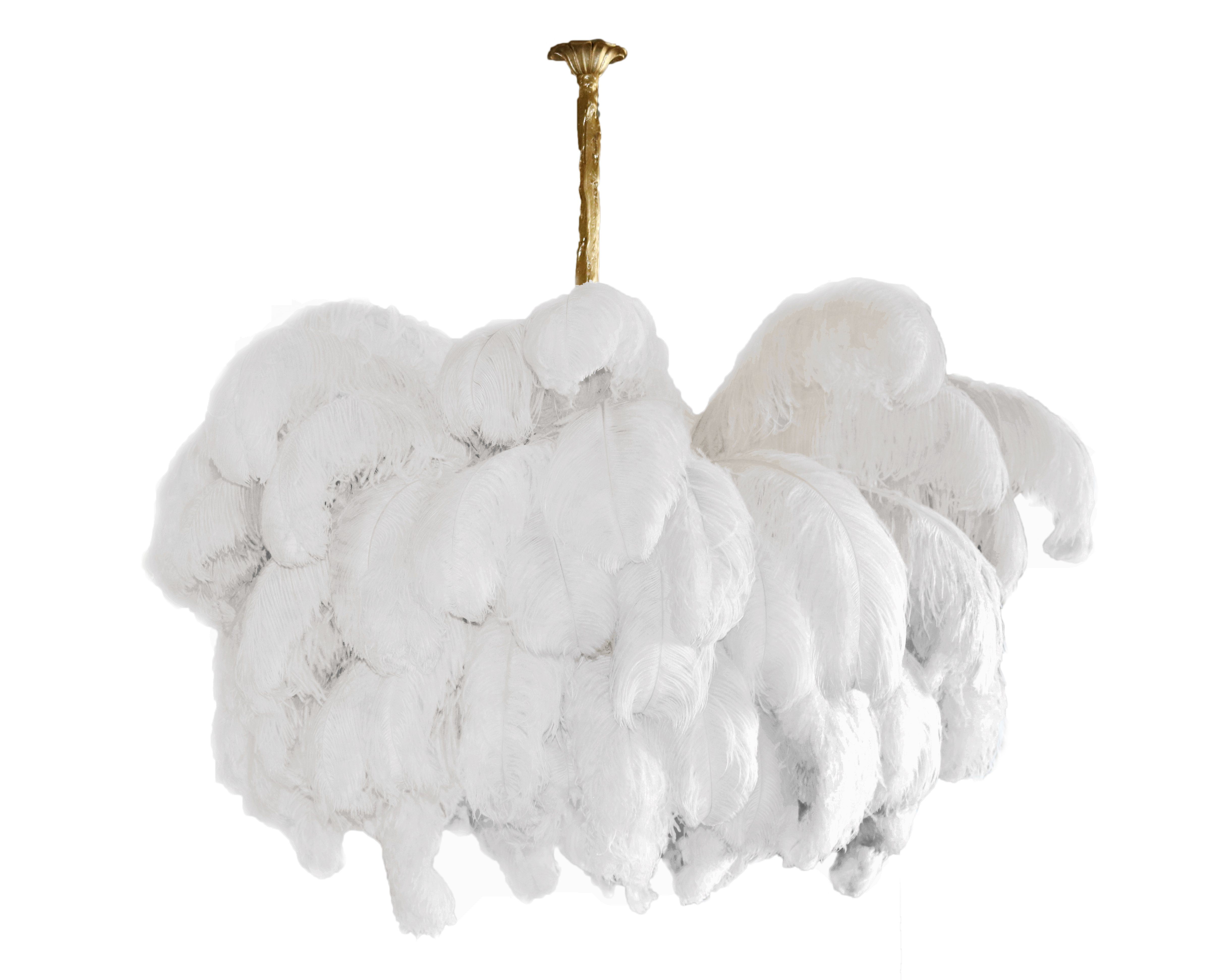 Luxury Ostrich Feather Brass Chandelier for Bedroom or Living Room