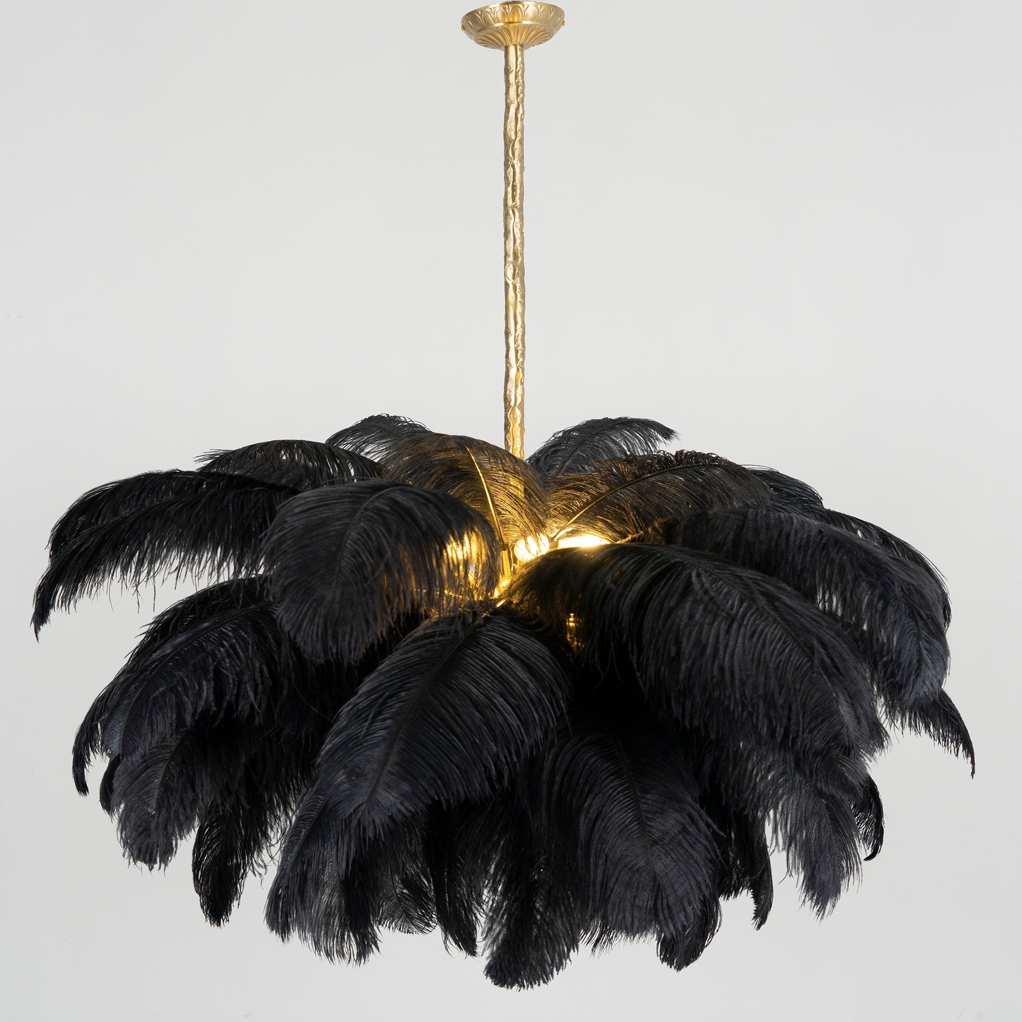 Luxury Ostrich Feather Brass Chandelier for Bedroom or Living Room