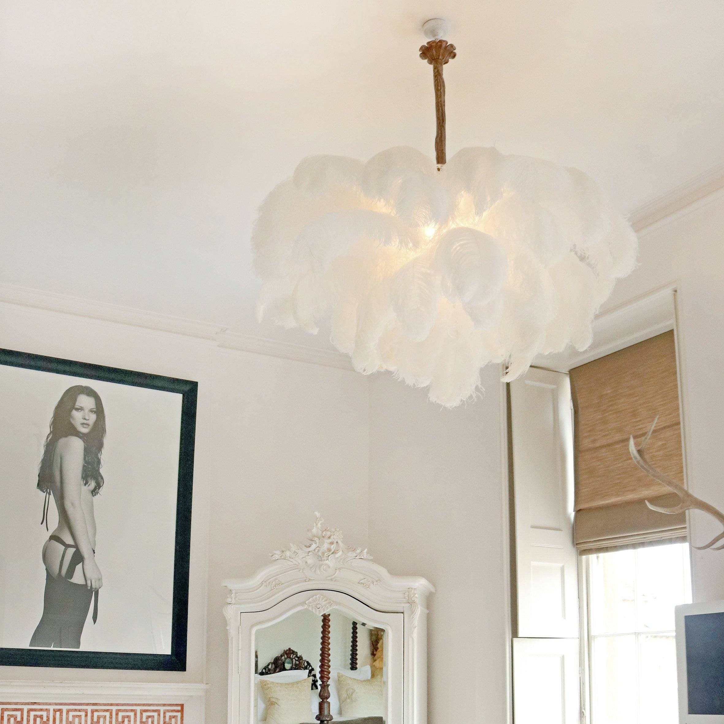 Luxury Ostrich Feather Brass Chandelier for Bedroom or Living Room