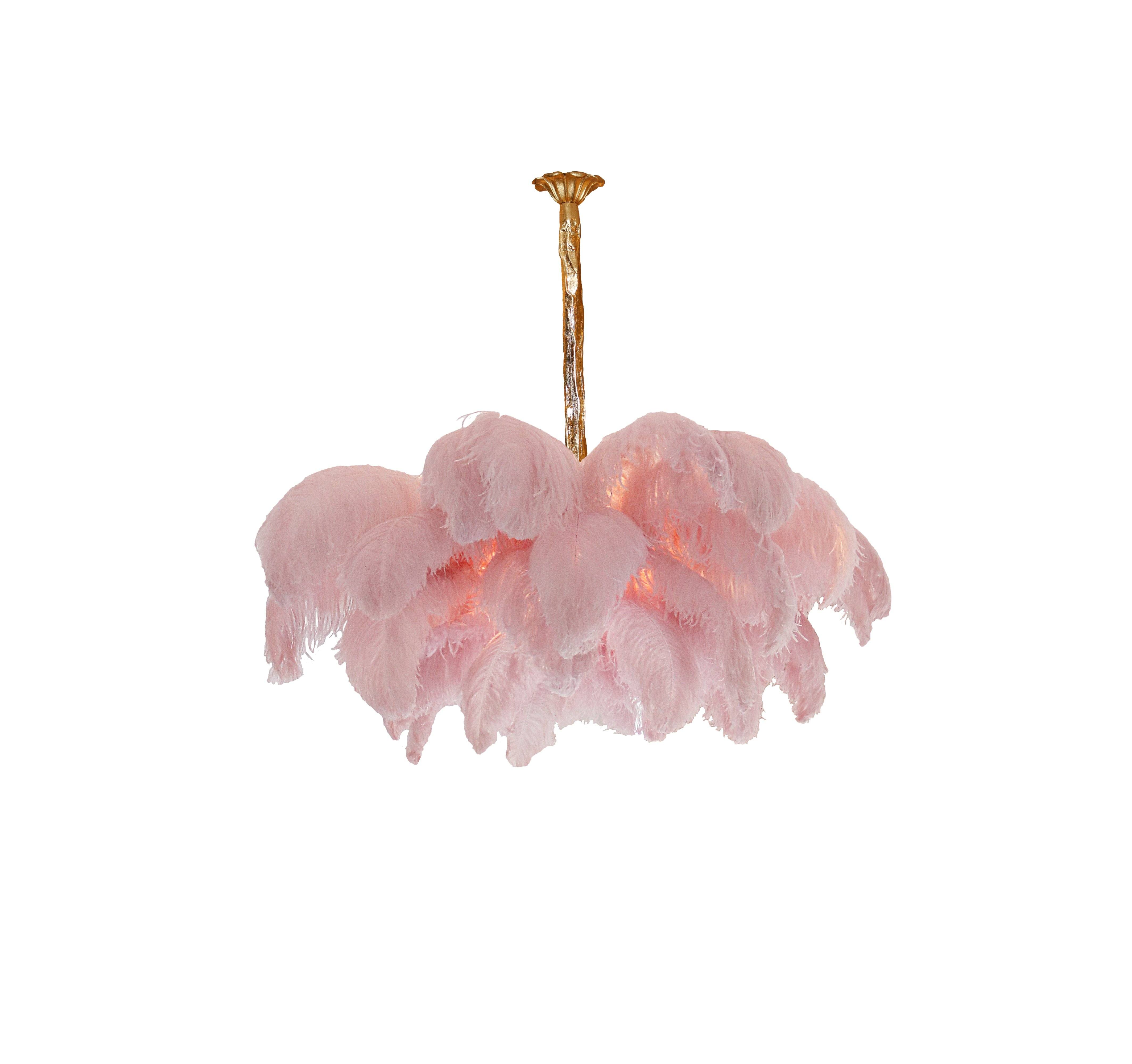 Luxury Ostrich Feather Brass Chandelier for Bedroom or Living Room