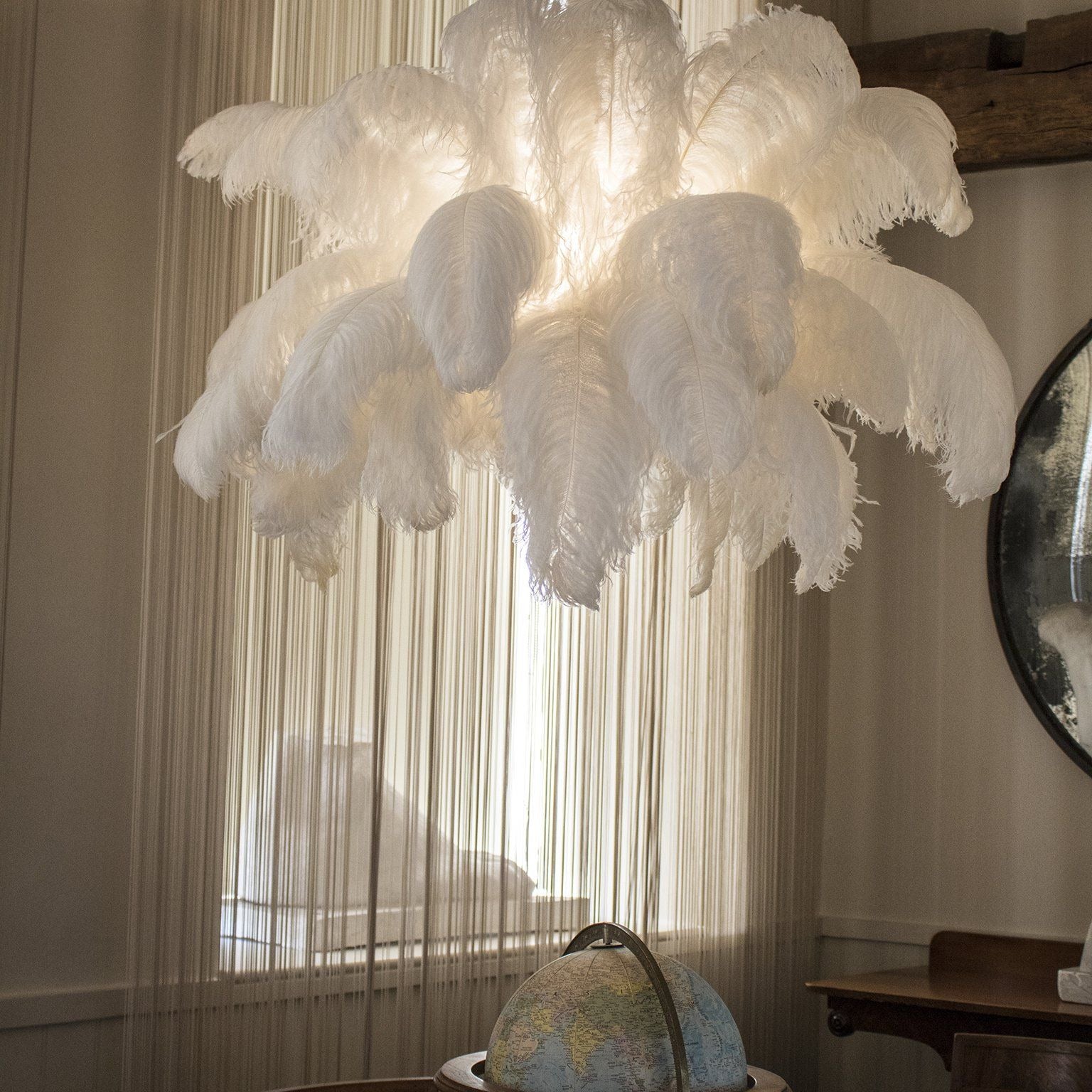 Luxury Ostrich Feather Brass Chandelier for Bedroom or Living Room