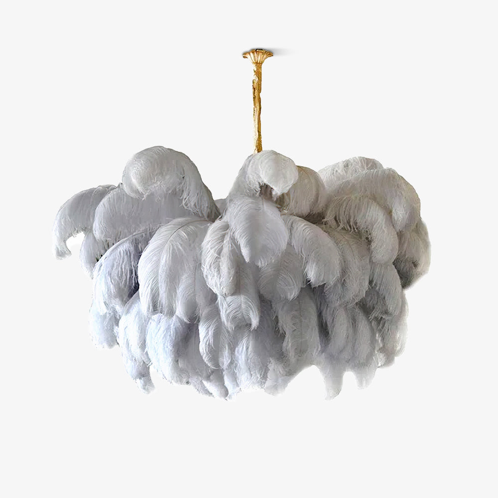 Luxury Ostrich Feather Brass Chandelier for Bedroom or Living Room