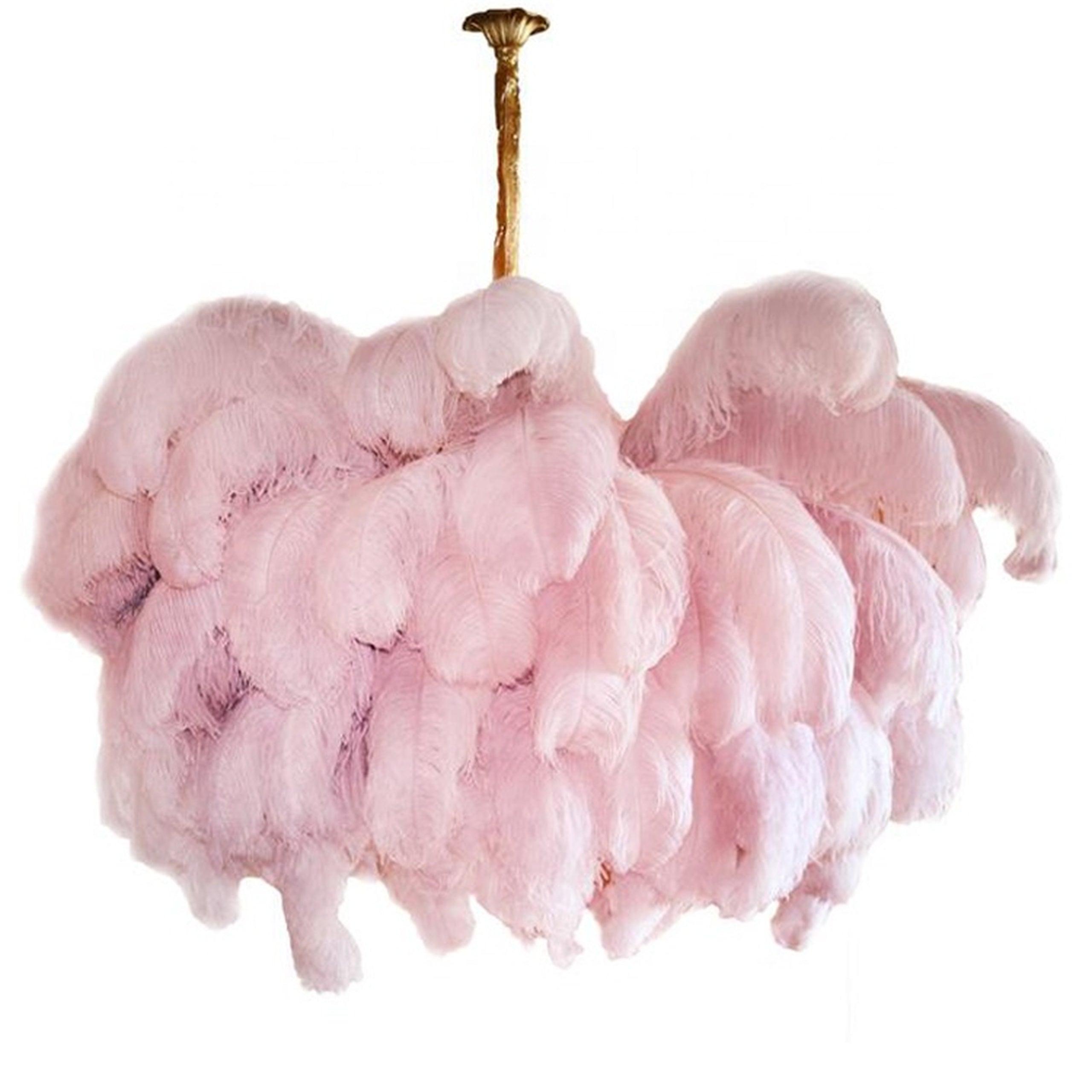 Luxury Ostrich Feather Brass Chandelier for Bedroom or Living Room