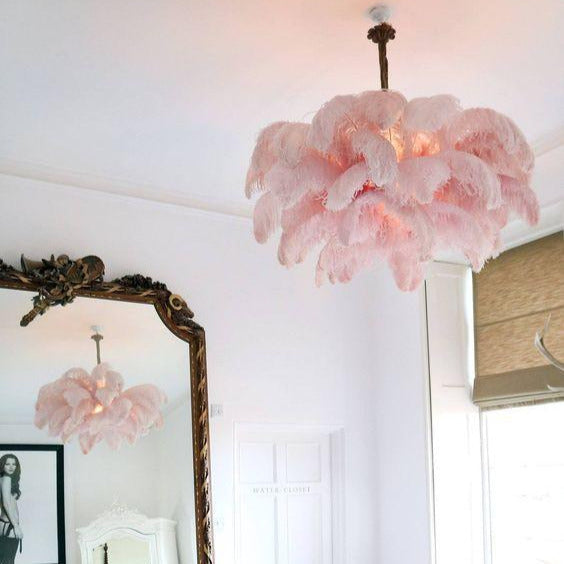 Luxury Ostrich Feather Brass Chandelier for Bedroom or Living Room
