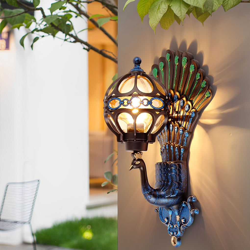 Retro Peacock Outdoor Wall Light Waterproof Aluminum