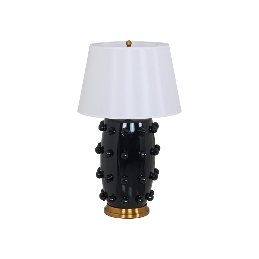 Polka Dot Ceramic Table Lamp with Fabric Shade and Brass Accents