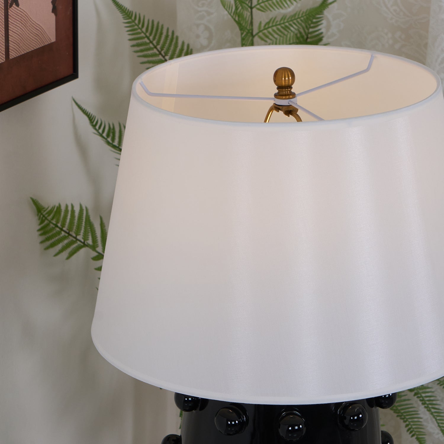 Polka Dot Ceramic Table Lamp with Fabric Shade and Brass Accents