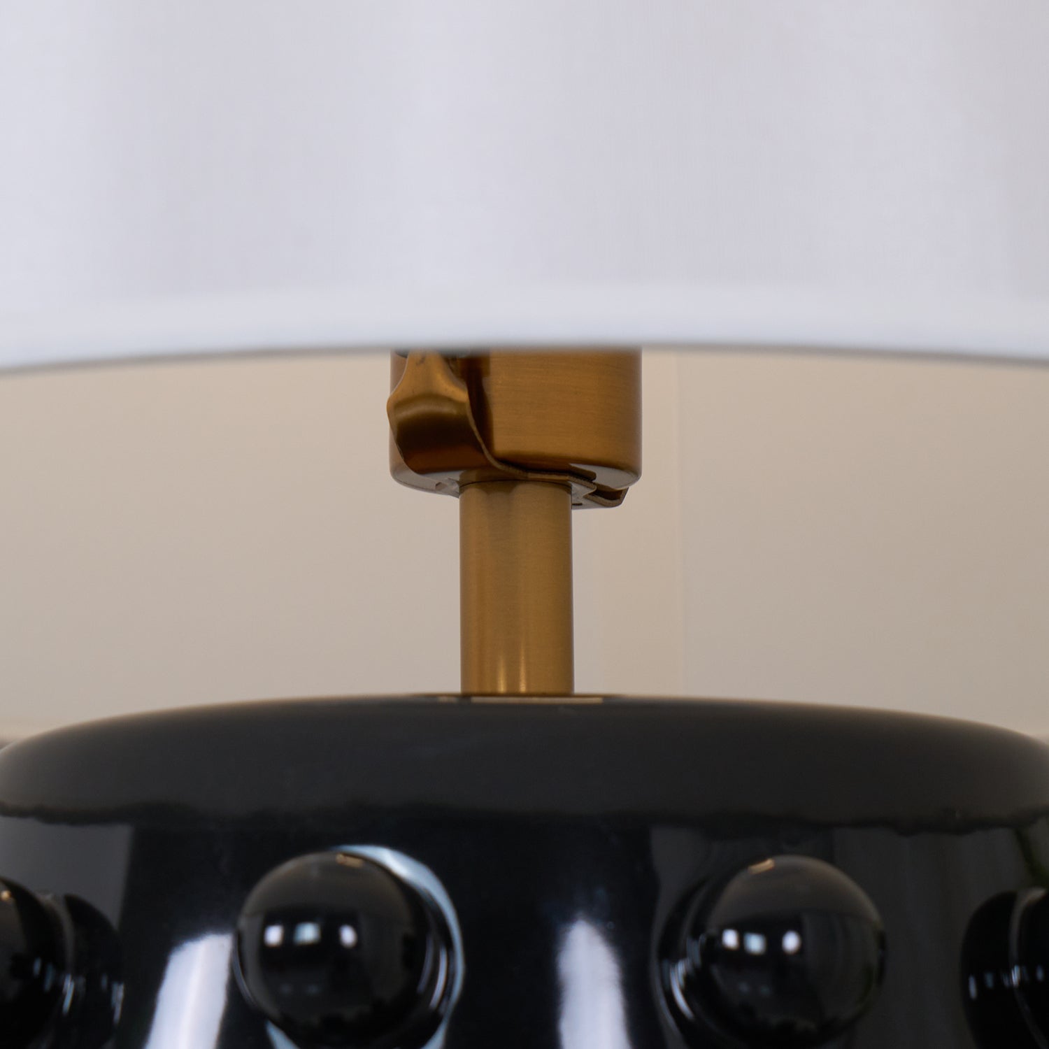Polka Dot Ceramic Table Lamp with Fabric Shade and Brass Accents