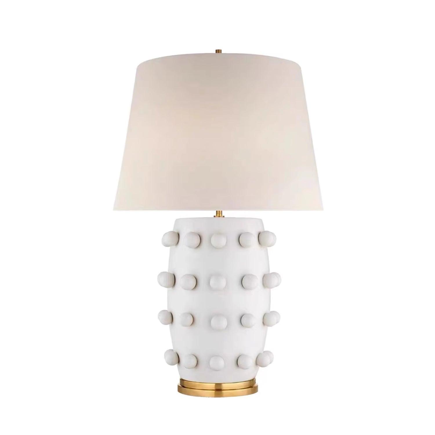Polka Dot Ceramic Table Lamp with Fabric Shade and Brass Accents