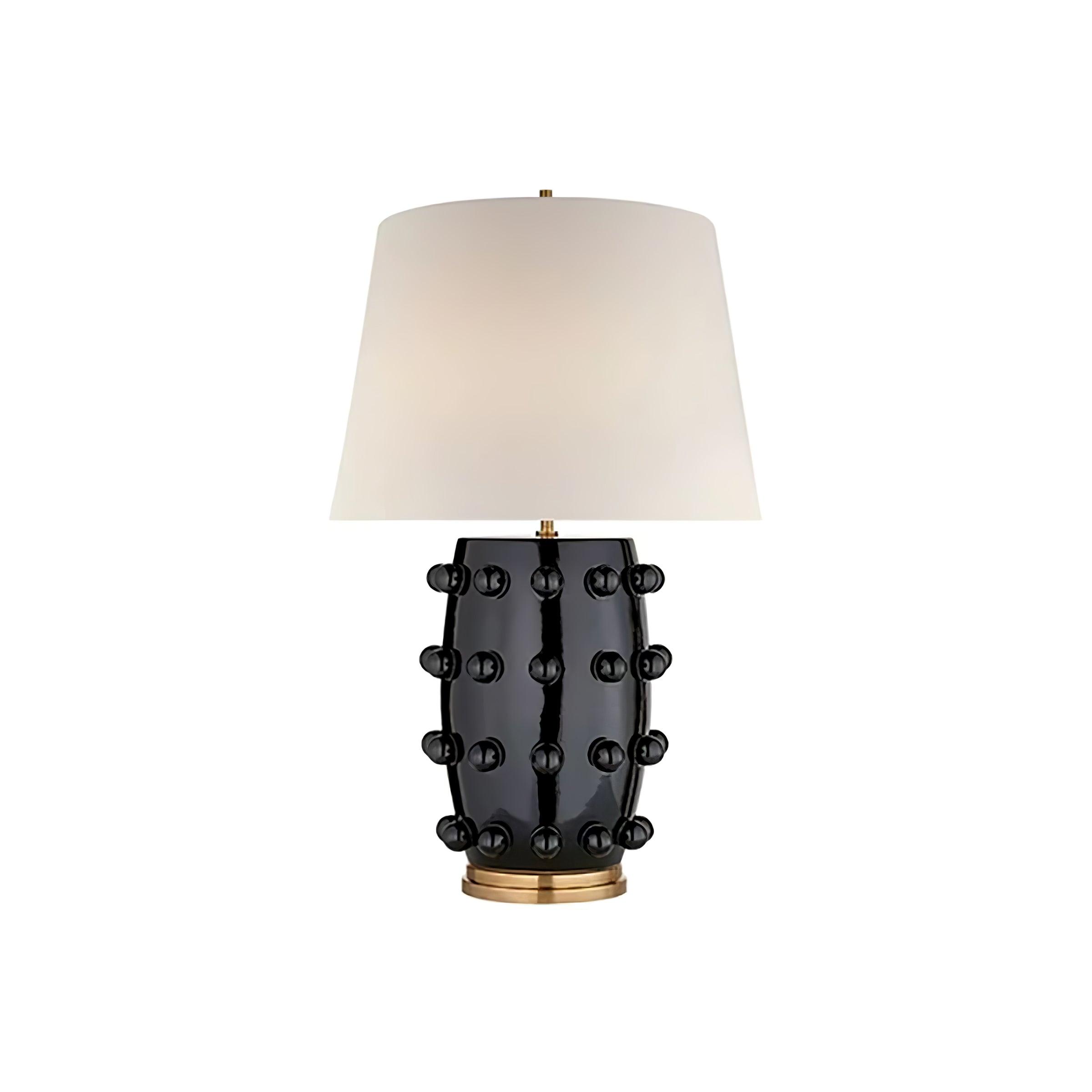 Polka Dot Ceramic Table Lamp with Fabric Shade and Brass Accents