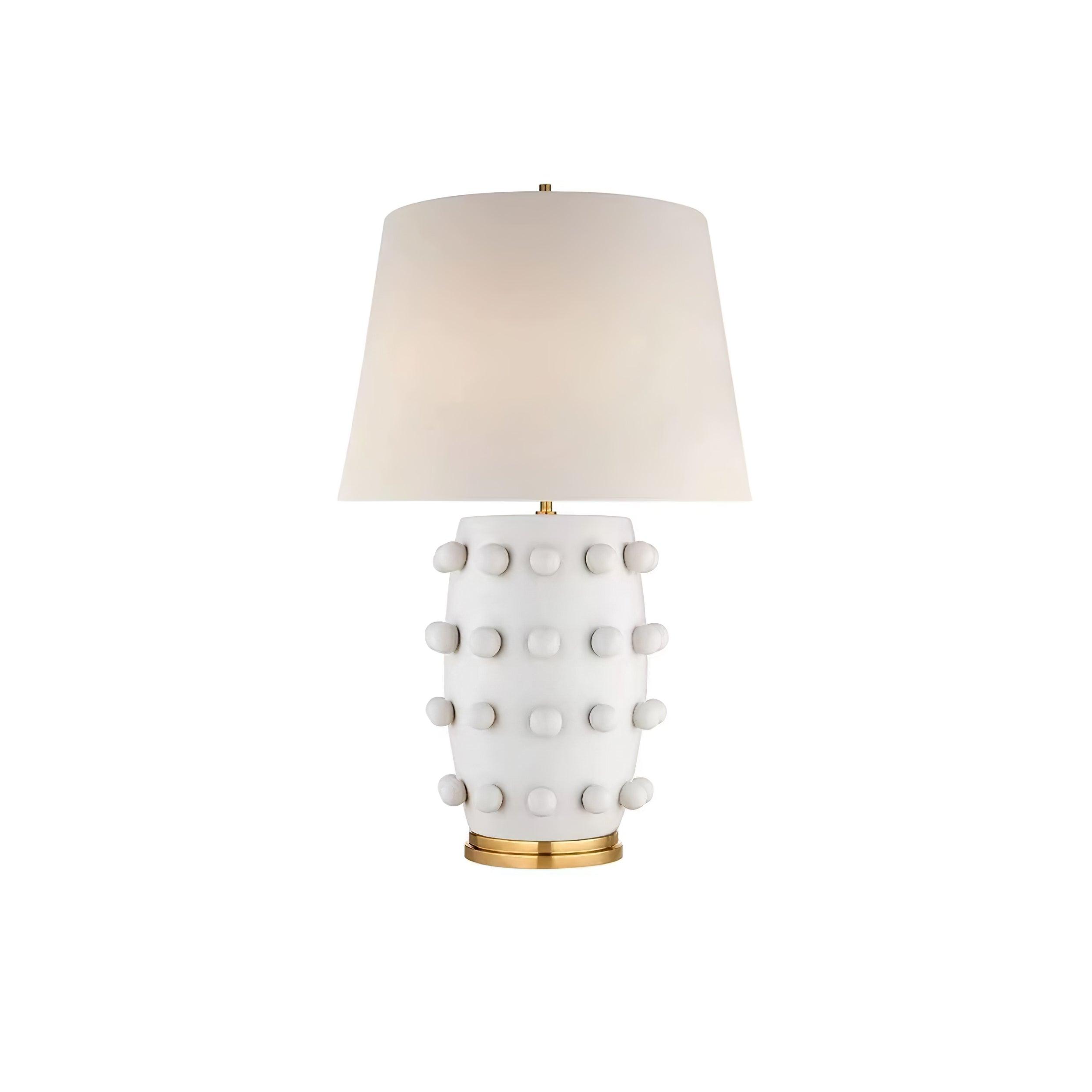 Polka Dot Ceramic Table Lamp with Fabric Shade and Brass Accents