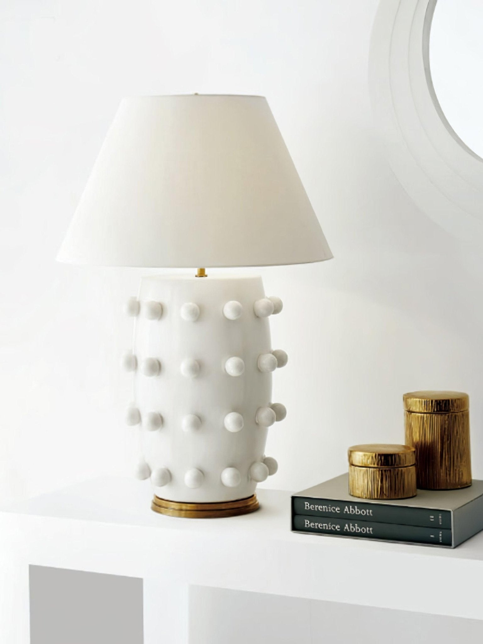 Polka Dot Ceramic Table Lamp with Fabric Shade and Brass Accents