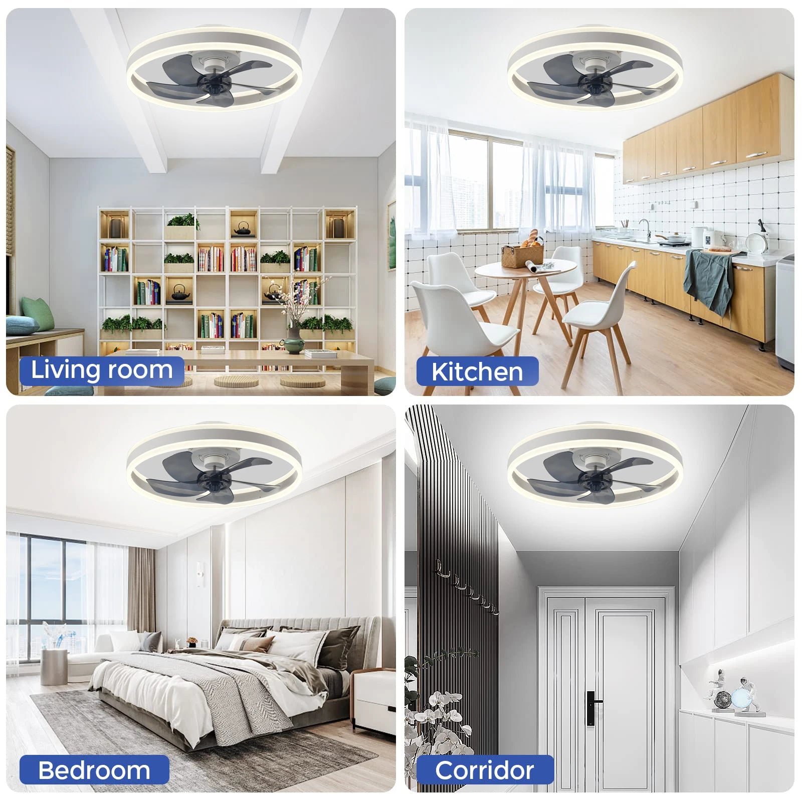Flush Mount LED Ceiling Fan Light with Remote Control