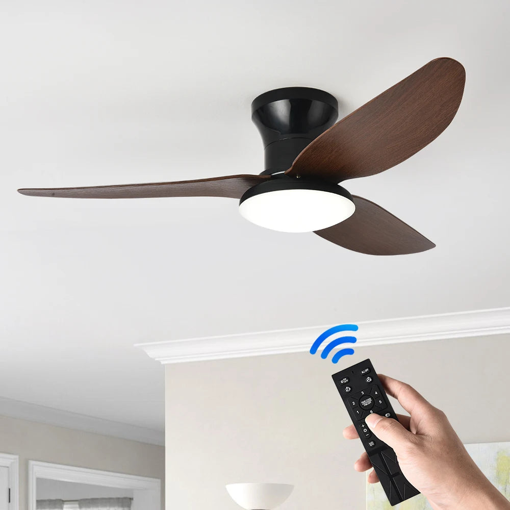 Flush Mount LED Ceiling Fan Light with Remote Control