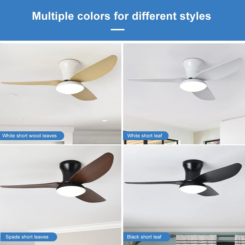 Flush Mount LED Ceiling Fan Light with Remote Control