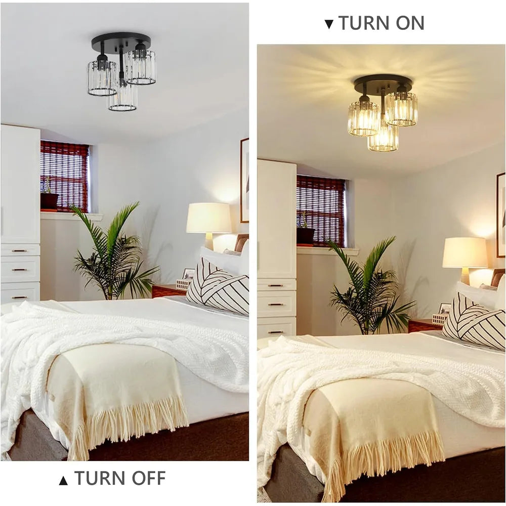 Modern Crystal Semi Flush Ceiling Light with E27 Sockets