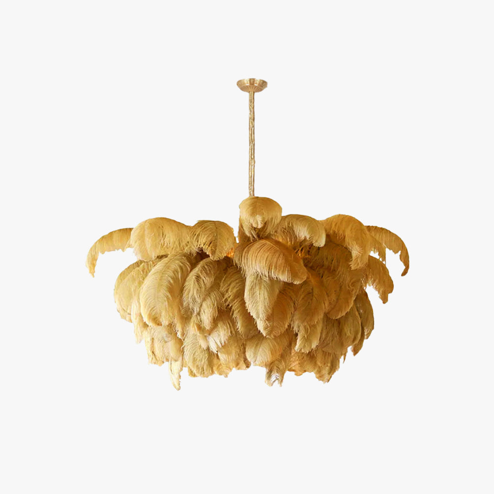 Luxury Ostrich Feather Brass Chandelier for Bedroom or Living Room