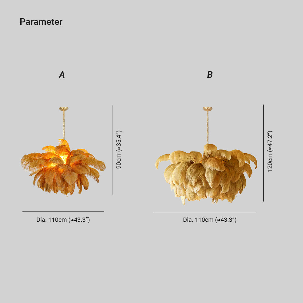 Luxury Ostrich Feather Brass Chandelier for Bedroom or Living Room