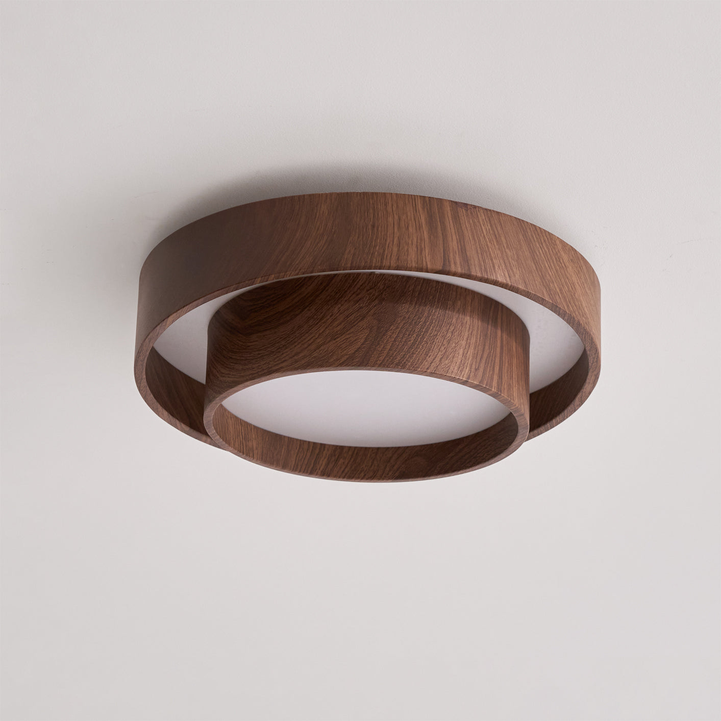 Double Ring Walnut Ceiling Light Modern Flush Mount