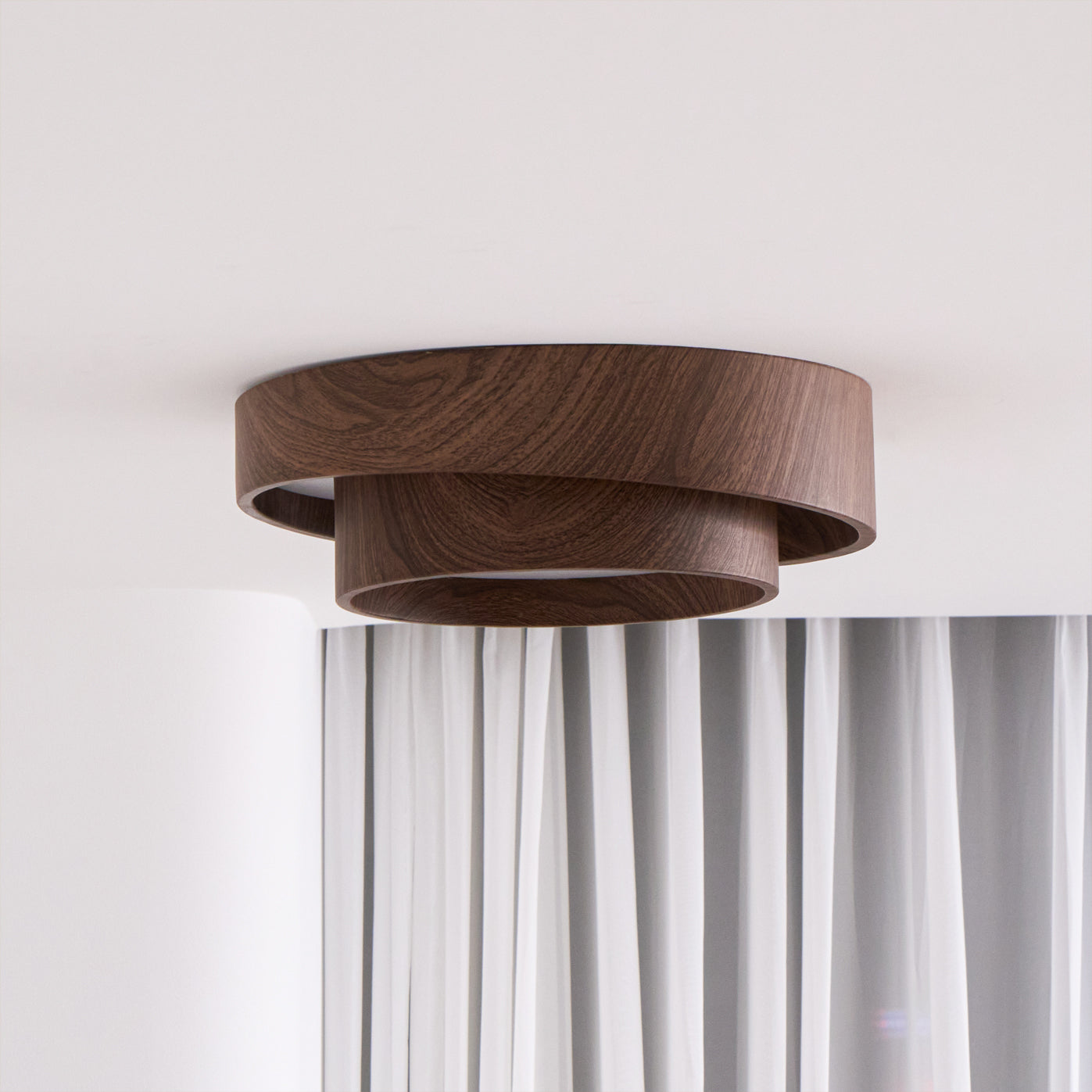 Double Ring Walnut Ceiling Light Modern Flush Mount