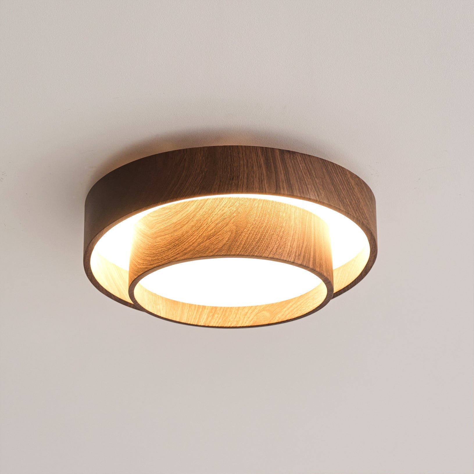 Double Ring Walnut Ceiling Light Modern Flush Mount