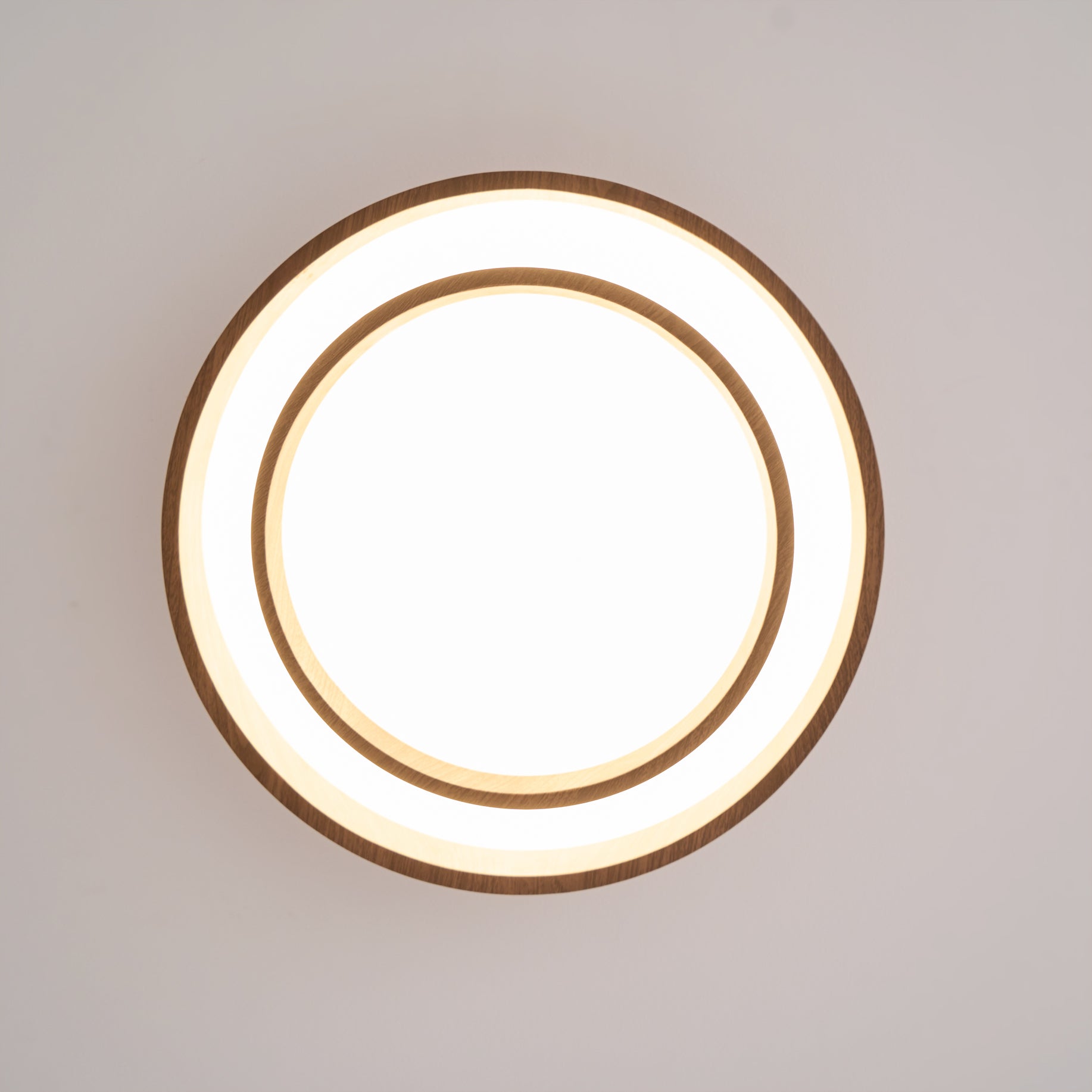Double Ring Walnut Ceiling Light Modern Flush Mount