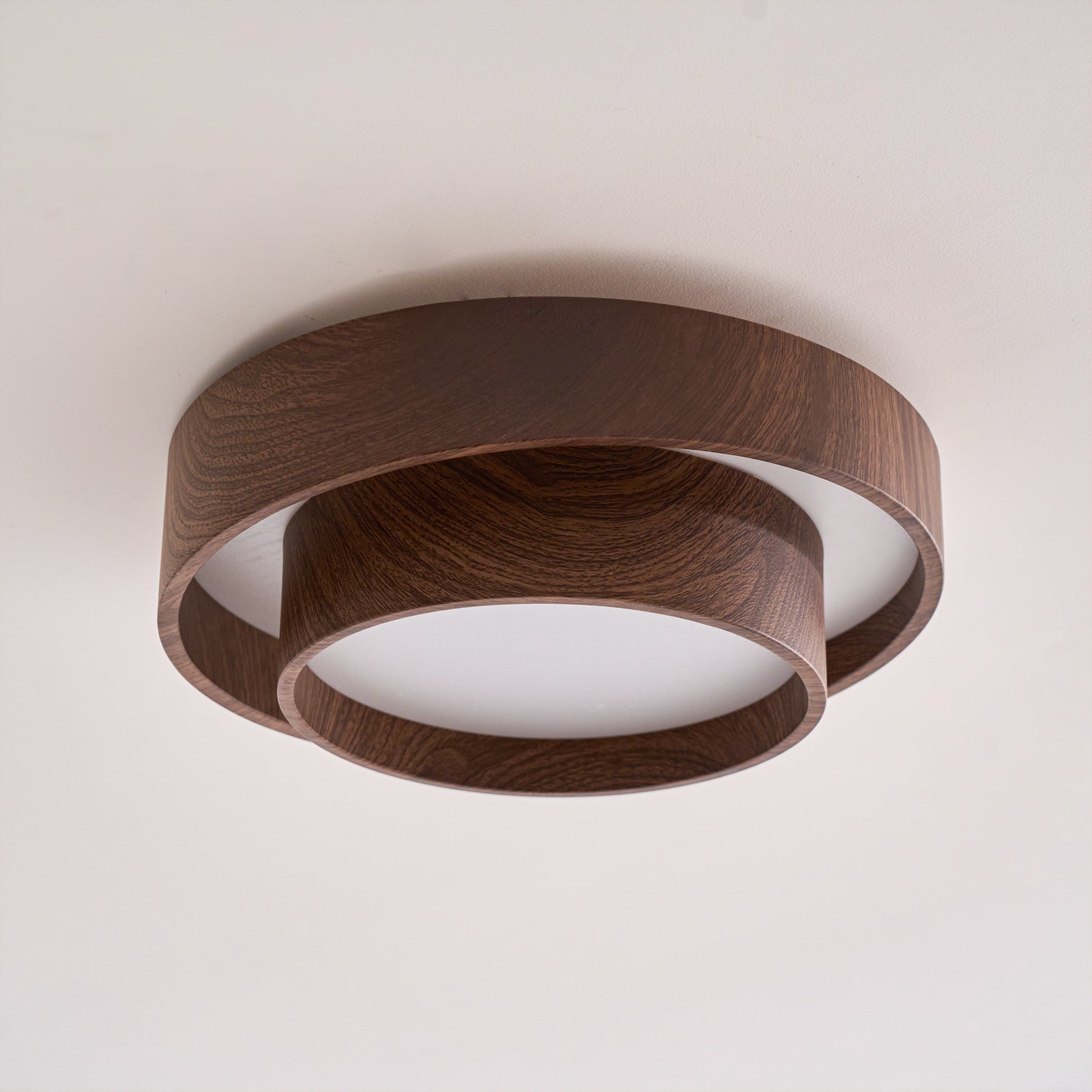 Double Ring Walnut Ceiling Light Modern Flush Mount