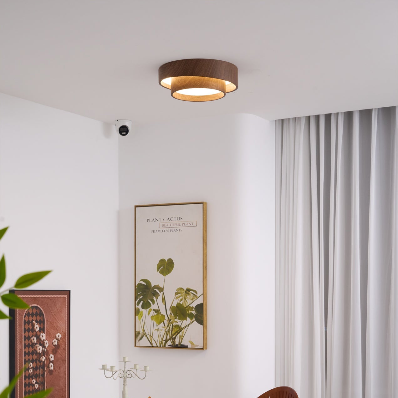 Double Ring Walnut Ceiling Light Modern Flush Mount