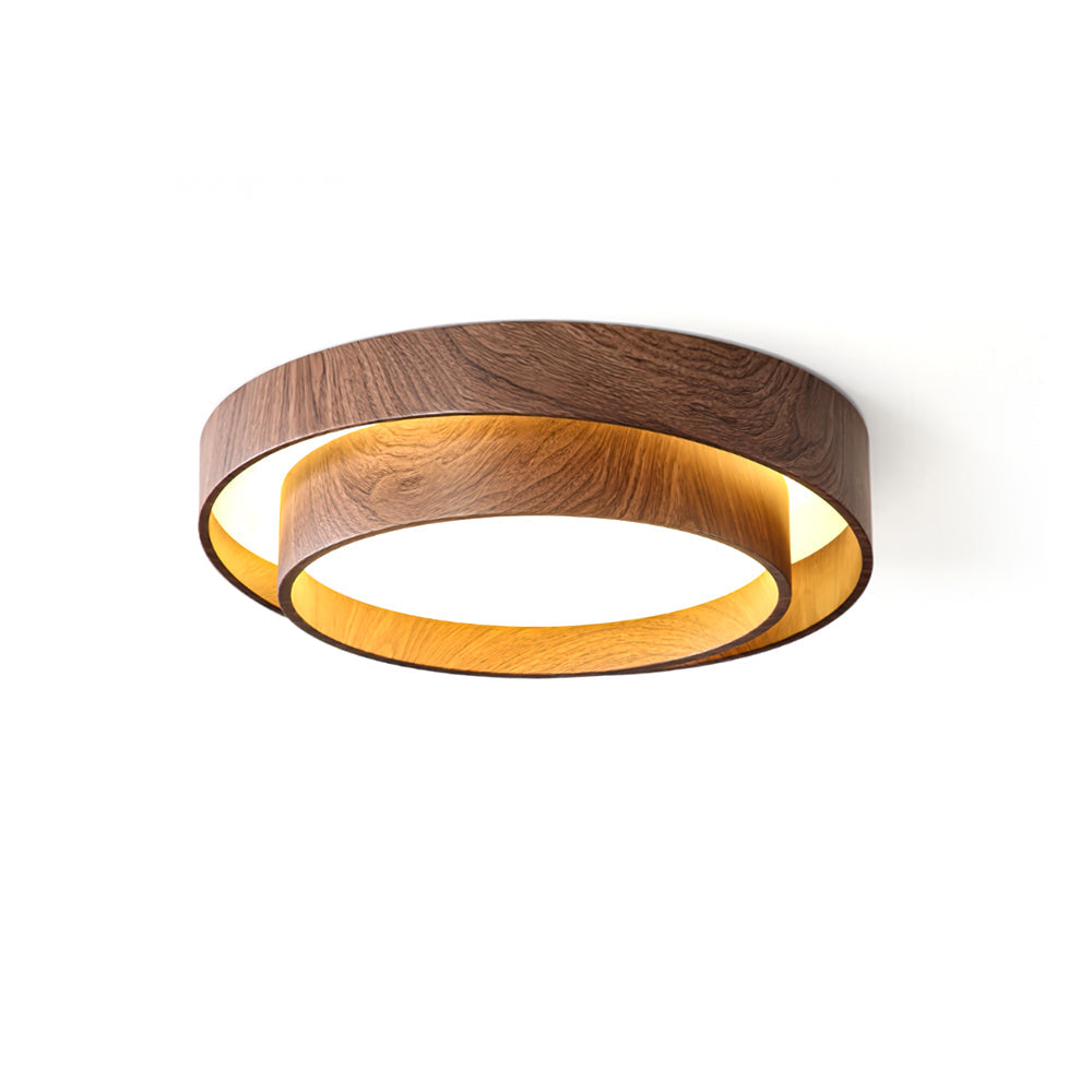 Double Ring Walnut Ceiling Light Modern Flush Mount