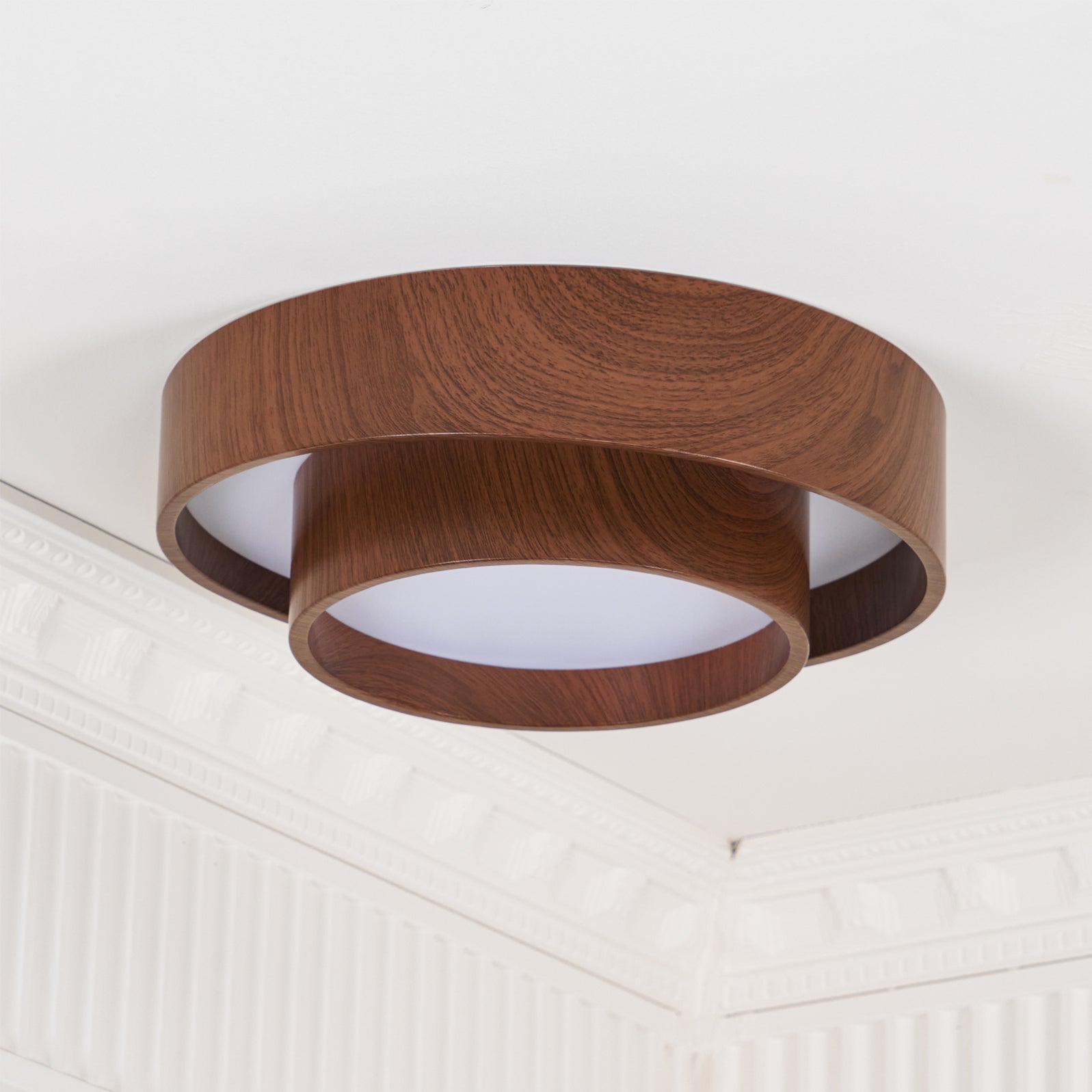 Double Ring Walnut Ceiling Light Modern Flush Mount