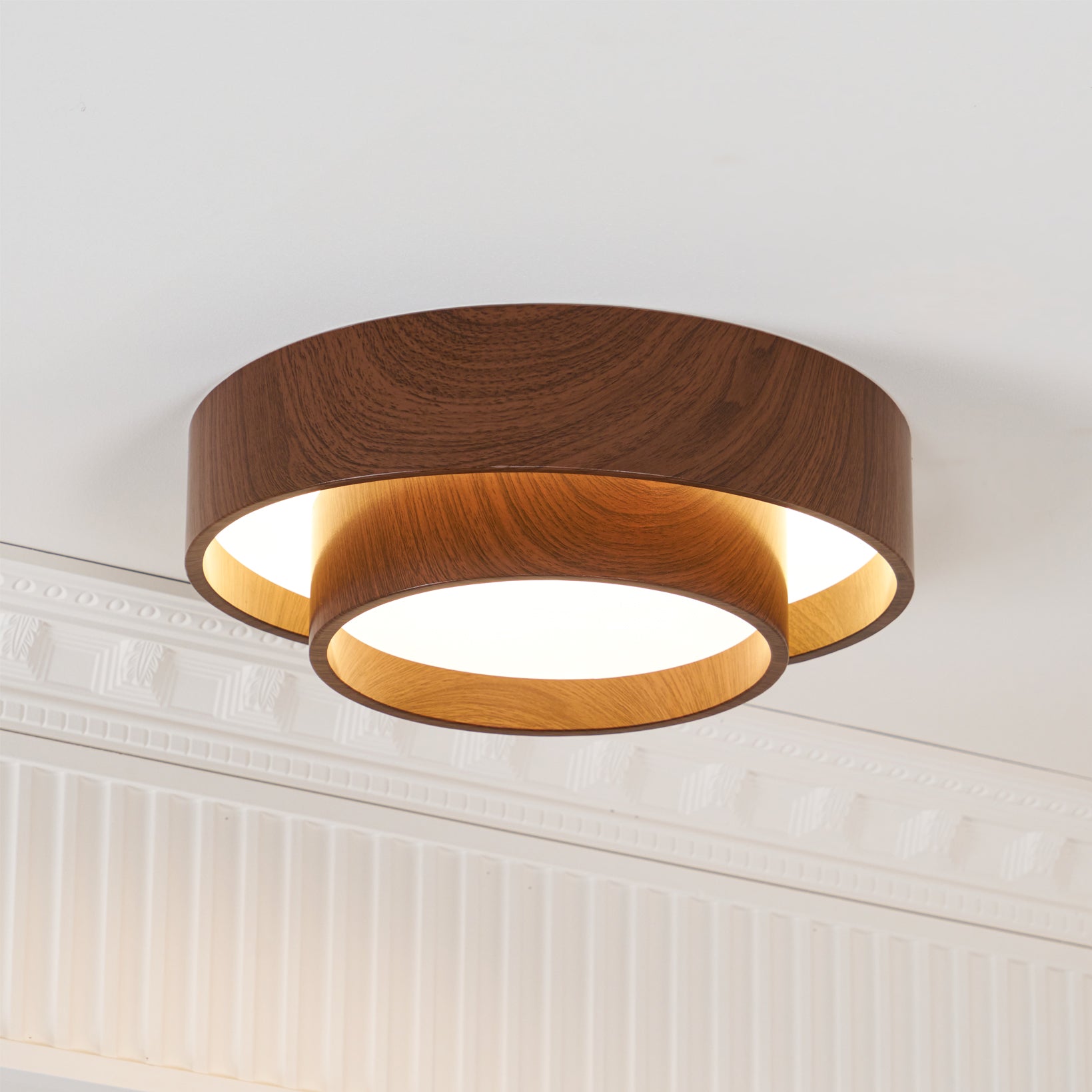 Double Ring Walnut Ceiling Light Modern Flush Mount