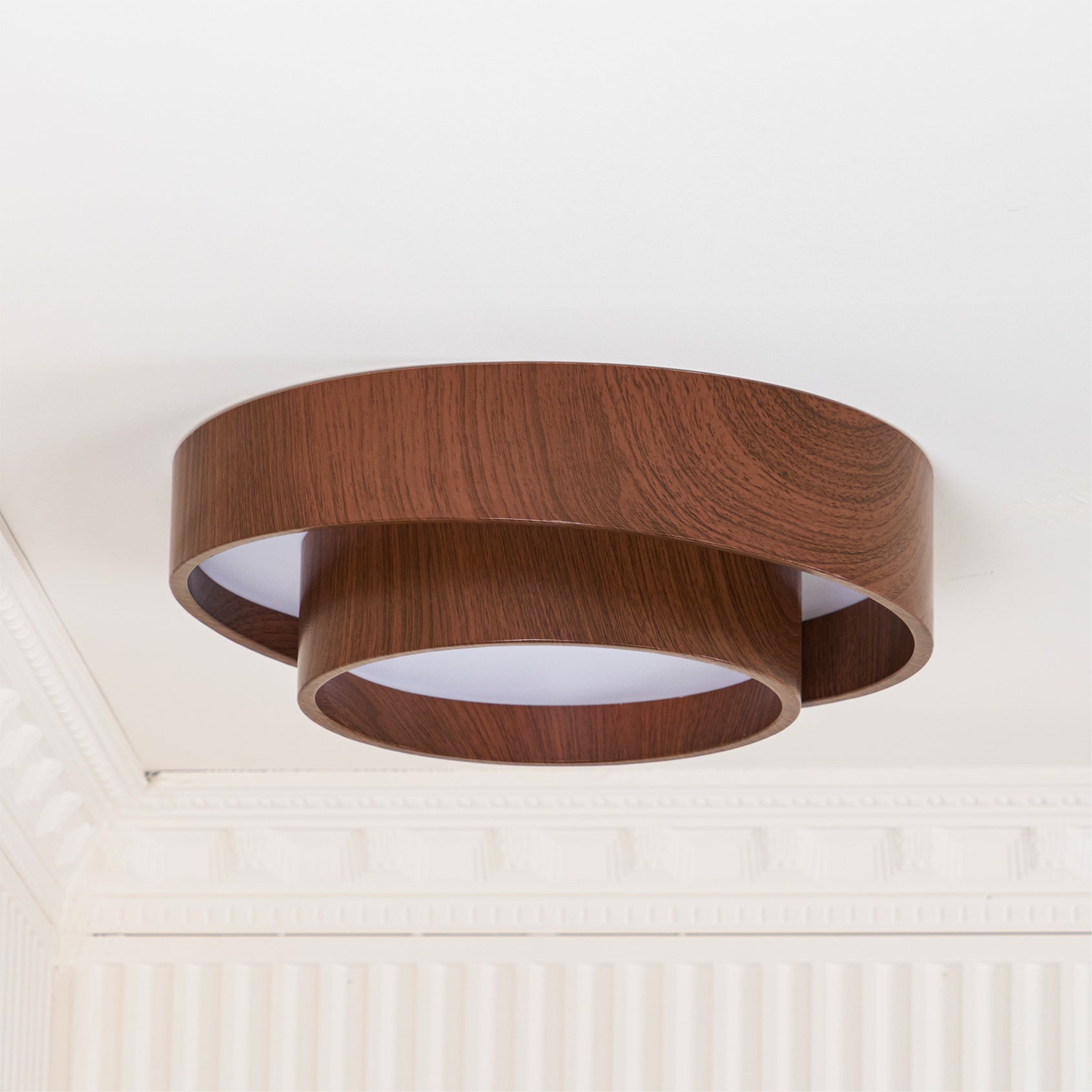 Double Ring Walnut Ceiling Light Modern Flush Mount