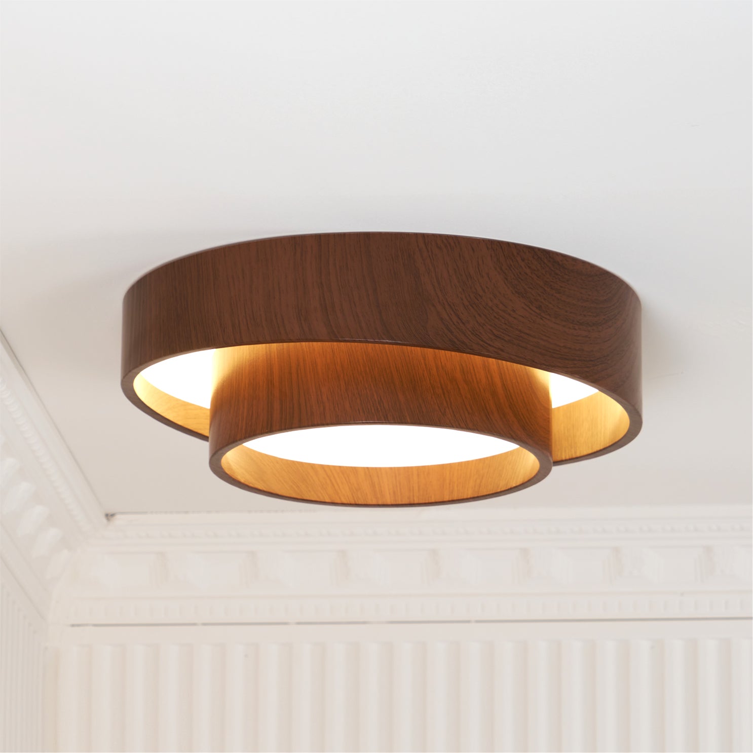 Double Ring Walnut Ceiling Light Modern Flush Mount