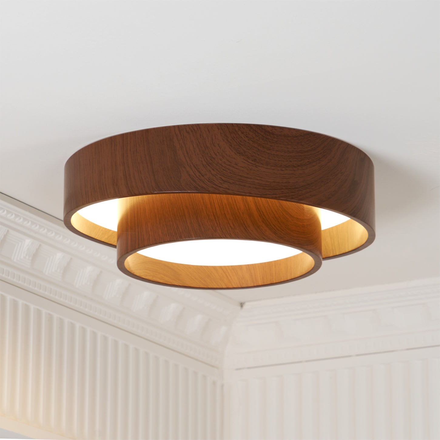 Double Ring Walnut Ceiling Light Modern Flush Mount