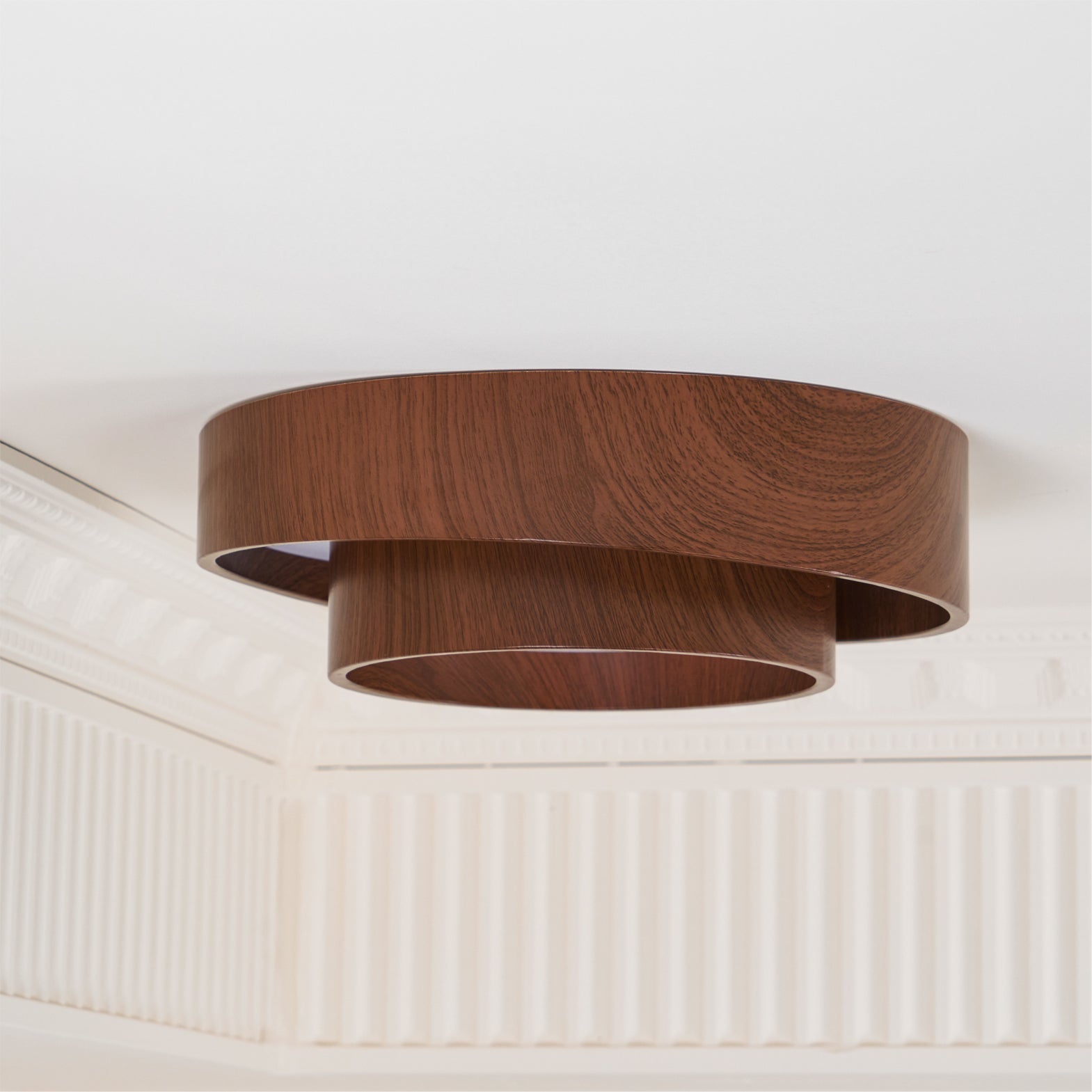 Double Ring Walnut Ceiling Light Modern Flush Mount