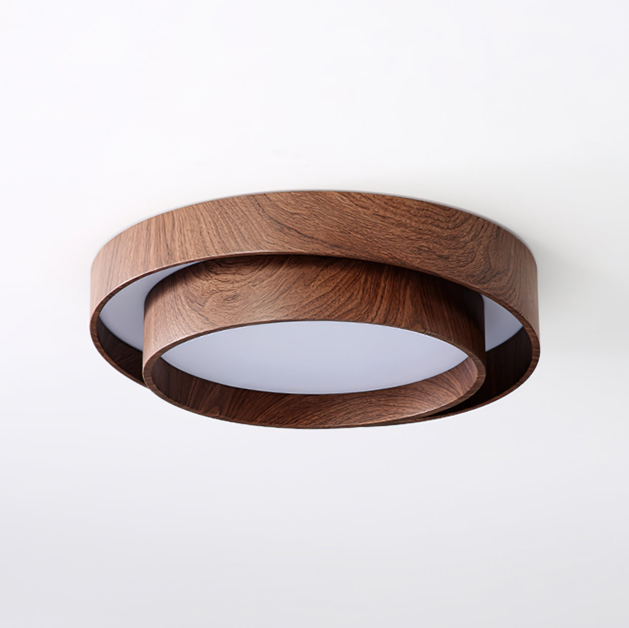 Double Ring Walnut Ceiling Light Modern Flush Mount
